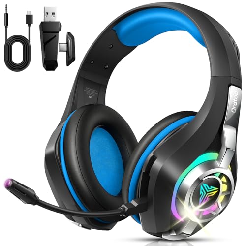 Ordtop 2.4GHz Wireless Gaming Headsets for PS5/PS4/Switch, 2026 RGB Noise Cancelling Over-Ear Headphones with 7.1 Surround Sound, 40mm Drivers, 276g Ultraligero, Memory Foam, 45H Gaming Headphones - Ordtop