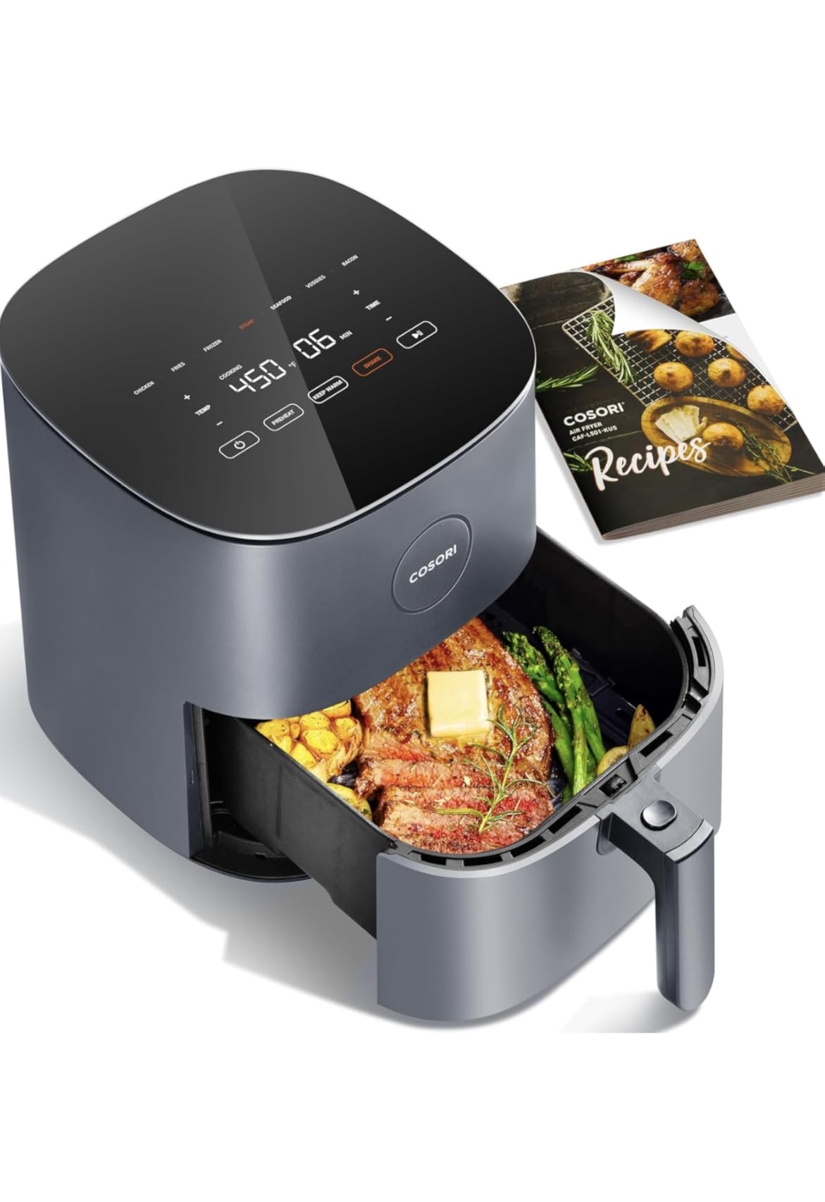 Cosori Air Fryer Pro LE 5 Qt, 9-in-1, Ceramic Coating, Shake Reminder, Grey | 7 presets with Reheat, Keep Warm, Max 450°F, 85% Less Oil, Touch control, LED glass panel, 130+ Chef-inspired Recipes, 1500W customer photo 2