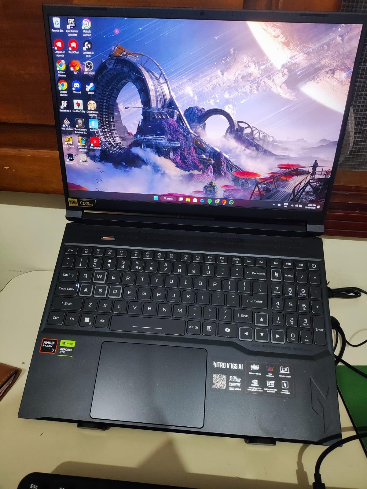 Acer Nitro V 16S AI Gaming Laptop | AMD Ryzen 7 260 Processor | NVIDIA GeForce RTX 5060 Laptop GPU (572 AI Tops) | 16 WUXGA IPS 180Hz Display | 32GB DDR5 | 1TB Gen 4 SSD | Wi-Fi 6 | ANV16S-41-R2AJ customer photo 1