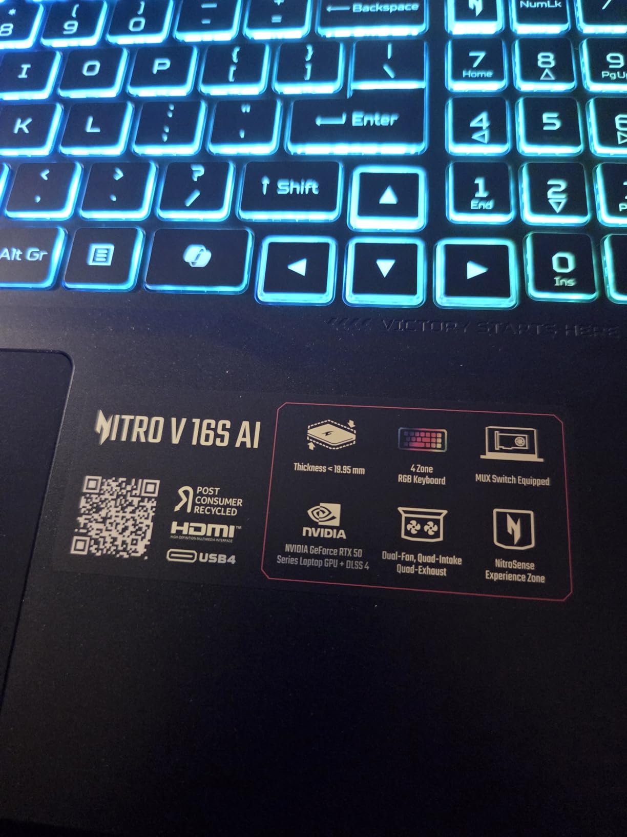 Acer Nitro V 16S AI Gaming Laptop | AMD Ryzen 7 260 Processor | NVIDIA GeForce RTX 5060 Laptop GPU (572 AI Tops) | 16 WUXGA IPS 180Hz Display | 32GB DDR5 | 1TB Gen 4 SSD | Wi-Fi 6 | ANV16S-41-R2AJ customer photo 2