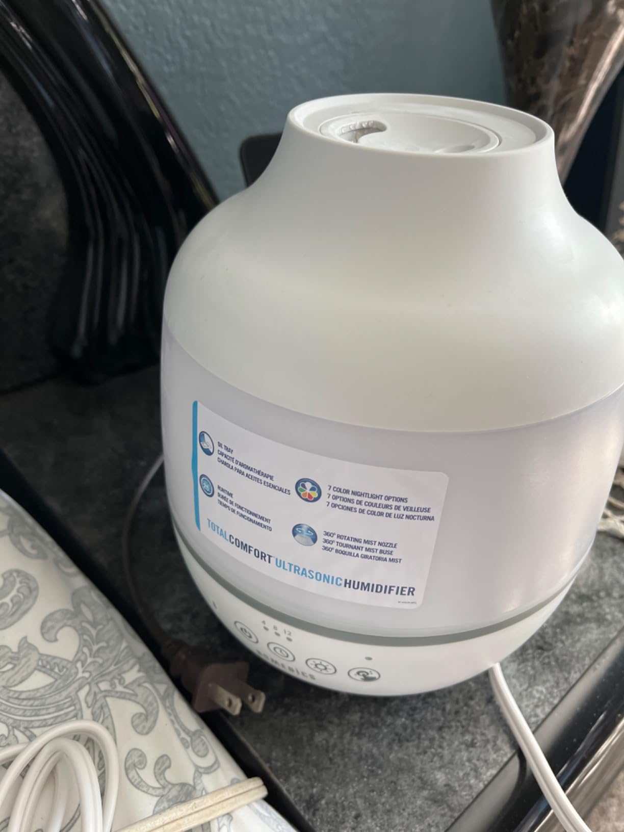 TotalComfort Humidifier - Large Air Humidifiers for Bedroom, Plants, Office - Cool Mist, Essential Oil Pads and Built-In Timer, 7-Color Night-Light, 2 Mist Settings, White customer photo 1