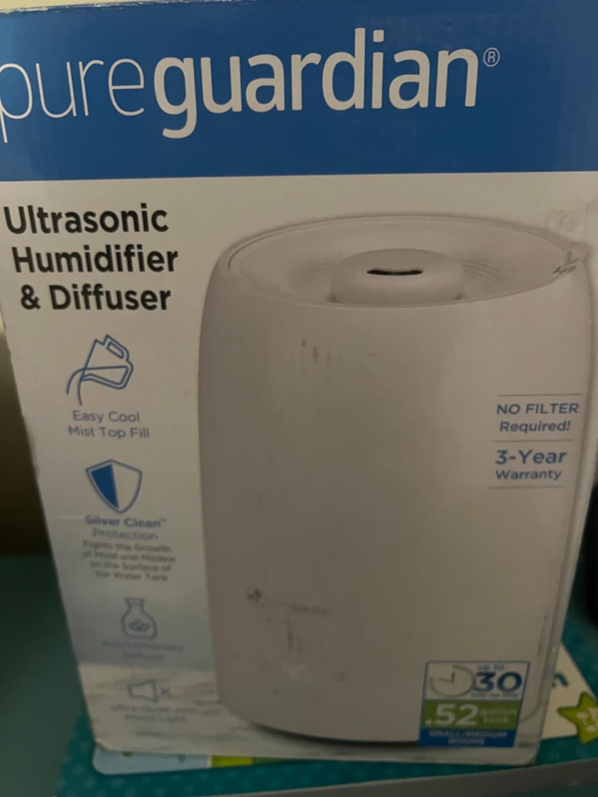 PureGuardian 30-Hour 0.80 Gal. Top Fill Cool Mist Ultrasonic Humidifier for Home with Aromatherapy Tray, Covers 320 Sq. Ft, White, H950AR customer photo 1