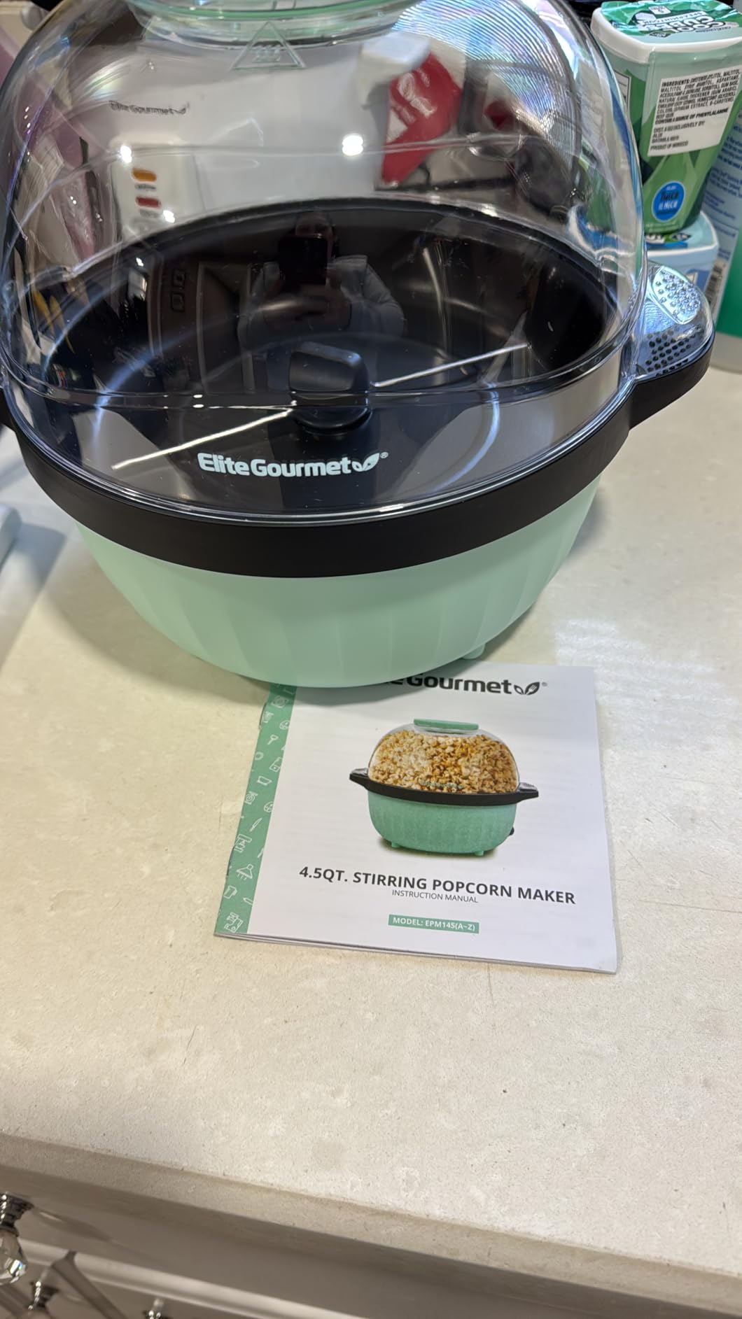 Elite Gourmet EPM330M Automatic Stirring 12-Cup Popcorn Maker Popper, Hot Oil Popcorn Machine with Measuring Cap & Built-in Reversible Serving Bowl, ETL Approved, Mint customer photo 1
