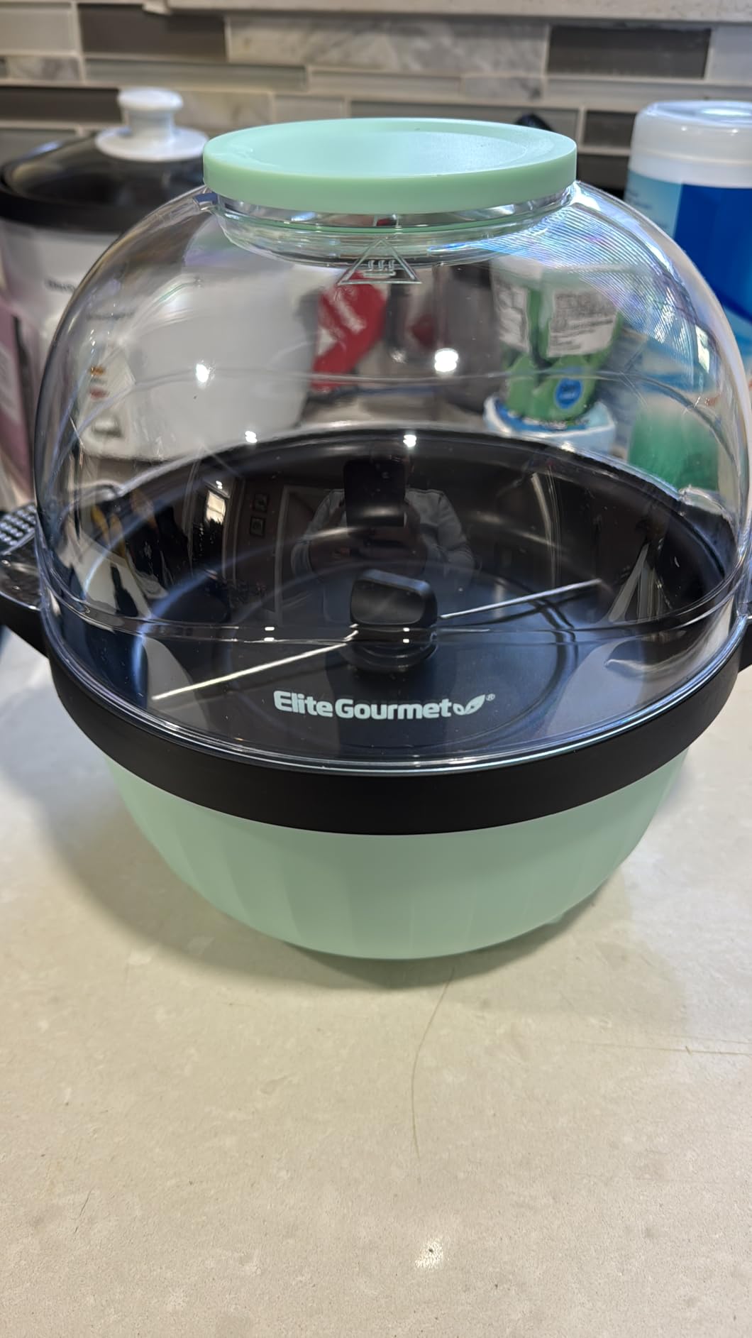 Elite Gourmet EPM330M Automatic Stirring 12-Cup Popcorn Maker Popper, Hot Oil Popcorn Machine with Measuring Cap & Built-in Reversible Serving Bowl, ETL Approved, Mint customer photo 2