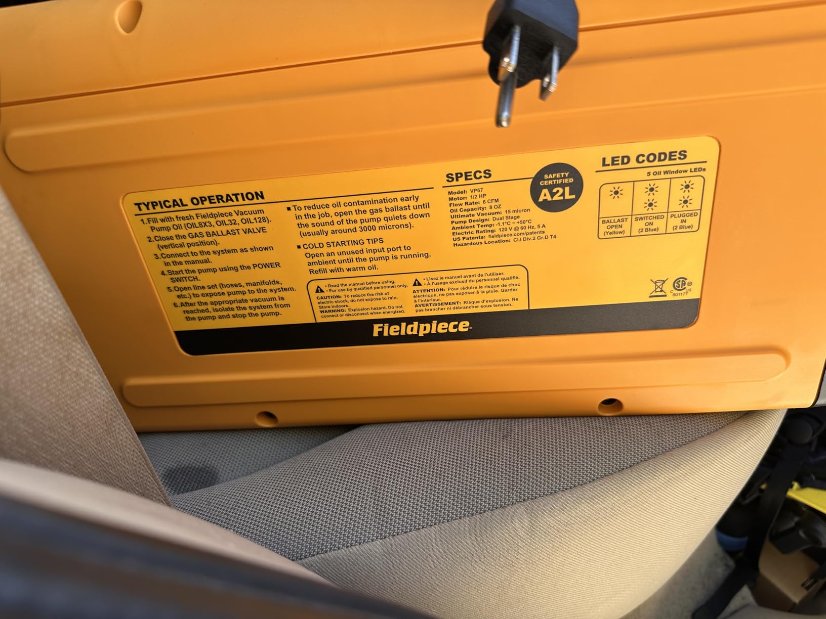 Fieldpiece VP67 Vacuum Pump - 6 CFM, 1/2 HP DC Motor, RunQuick Oil Change System - Portable - Professional HVAC Tool - A2L Compatible customer photo 1