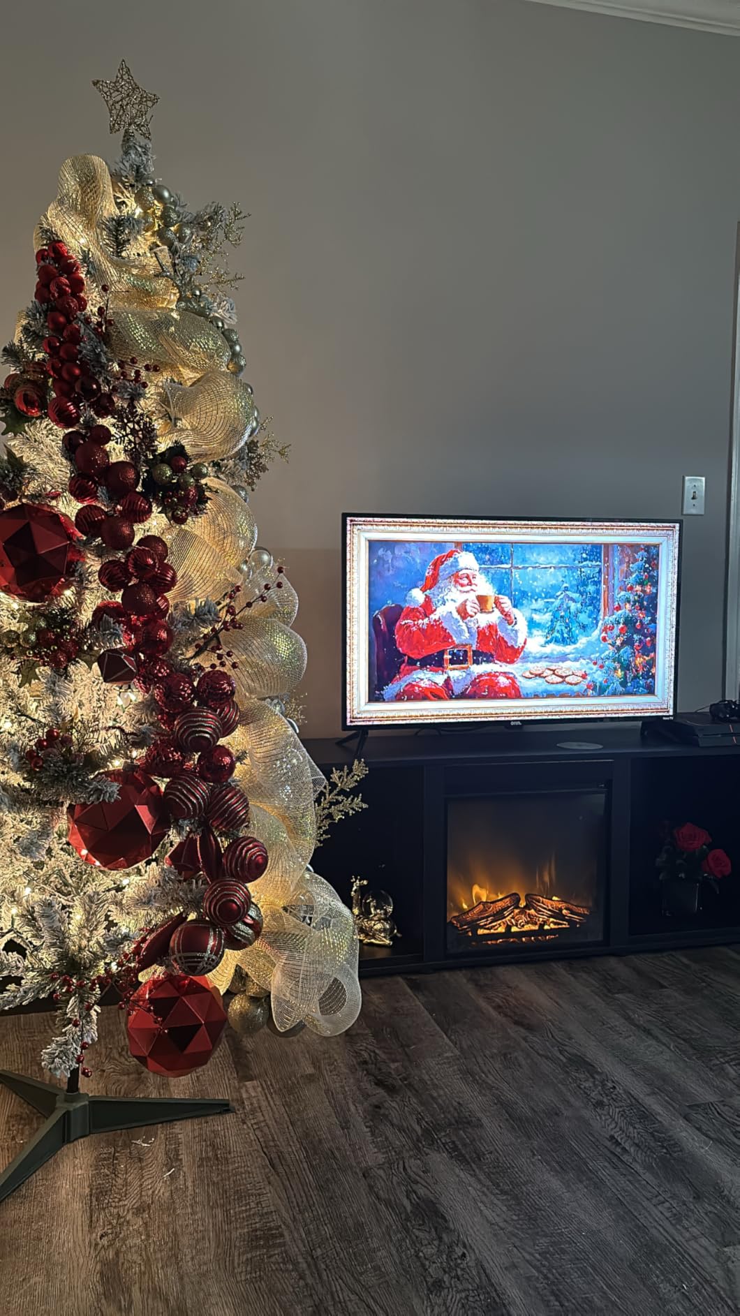 Furinno Jensen Entertainment Center Stand with Fireplace for TV up to 55 Inch, Corded Electric, White customer photo 1