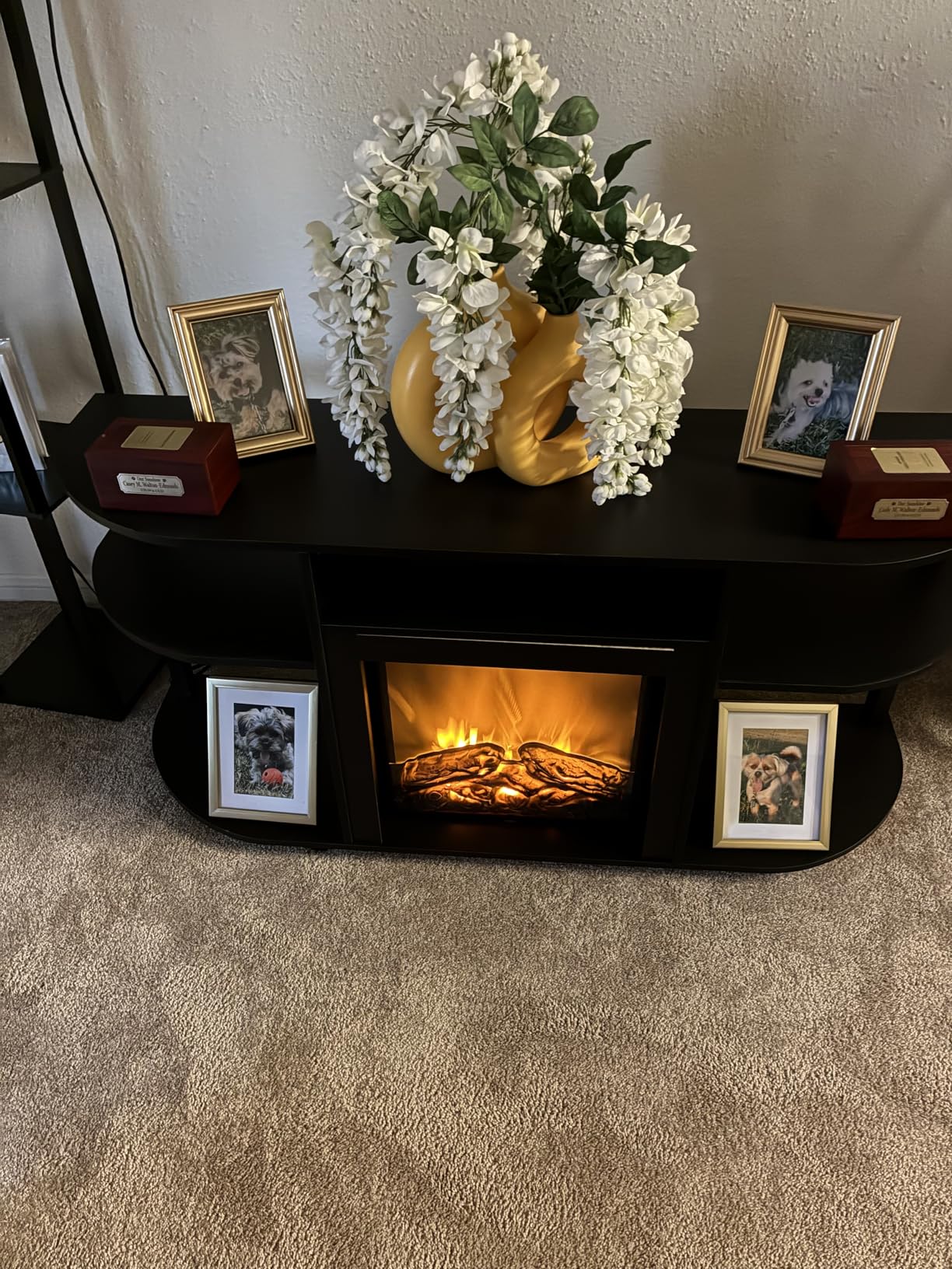 Furinno Jensen Entertainment Center Stand with Fireplace for TV up to 55 Inch, Corded Electric, White customer photo 2