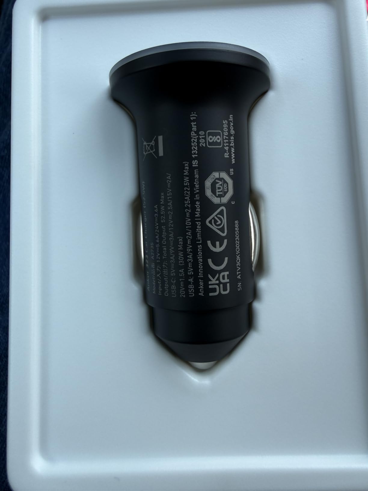 Anker 323 52.5W USB C Car Charger with 30W PowerIQ 3.0 Fast Charging | Cigarette Lighter Adapter, for iPhone 17 / 16 / 15 / 14 / 13 / 12 Series, Galaxy S25 / S24, Pixel, and More customer photo 1