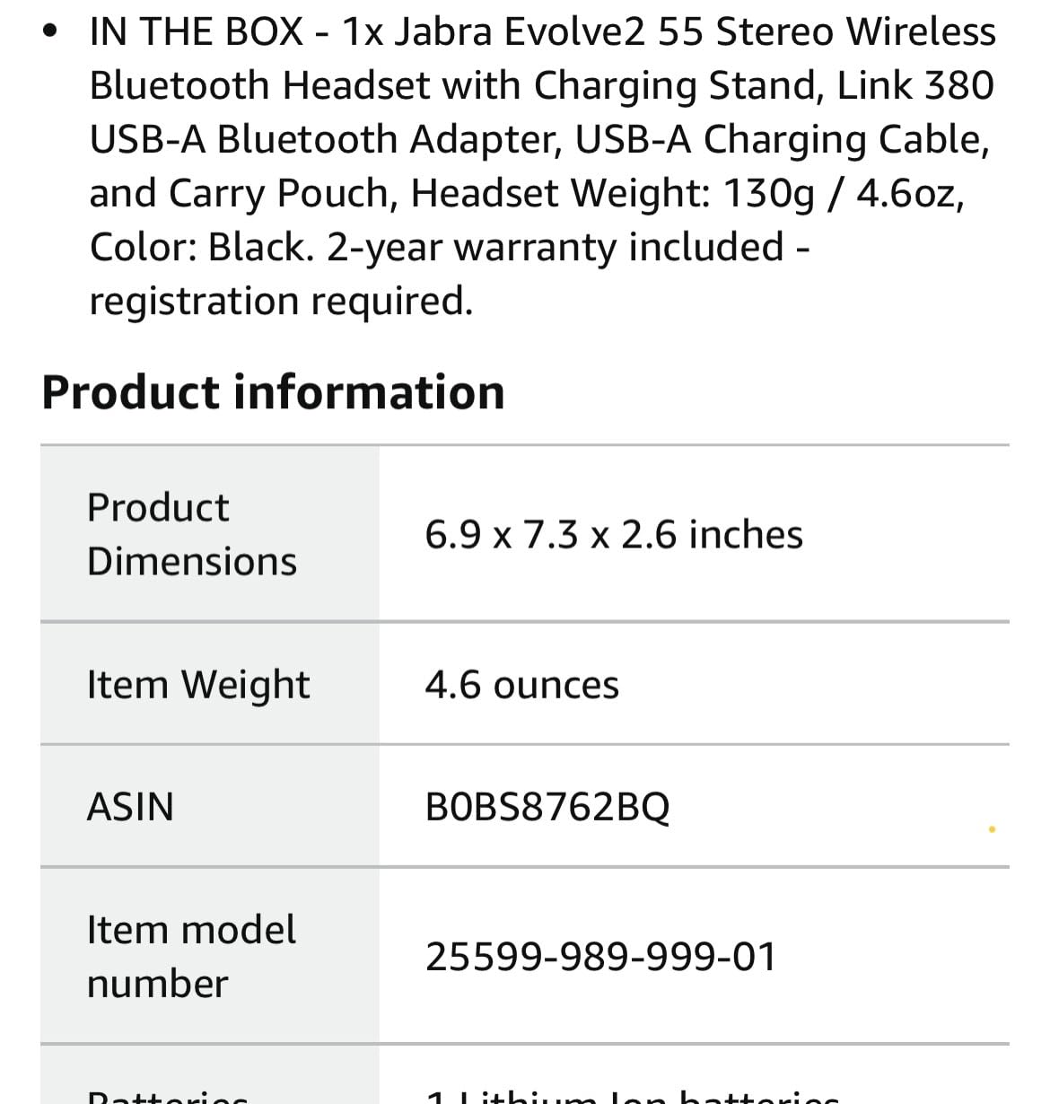 Jabra Evolve2 55 Stereo Wireless Headset - Features AirComfort Technology, Noise-Cancelling Mics & Active Noise Cancellation - Works with UC Platforms Such as Zoom & Google Meet - Black customer photo 1