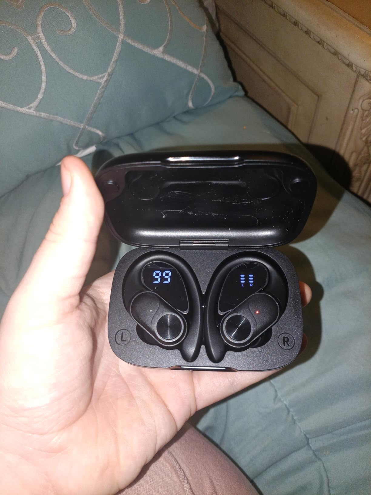 Bluetooth Headphones Wireless Earbuds 80hrs Playtime Wireless Charging Case Digital Display Sports Ear Buds with Earhook Deep Bass IPX7 Waterproof Over-Ear Earphones for TV Phone Laptop Black customer photo 2