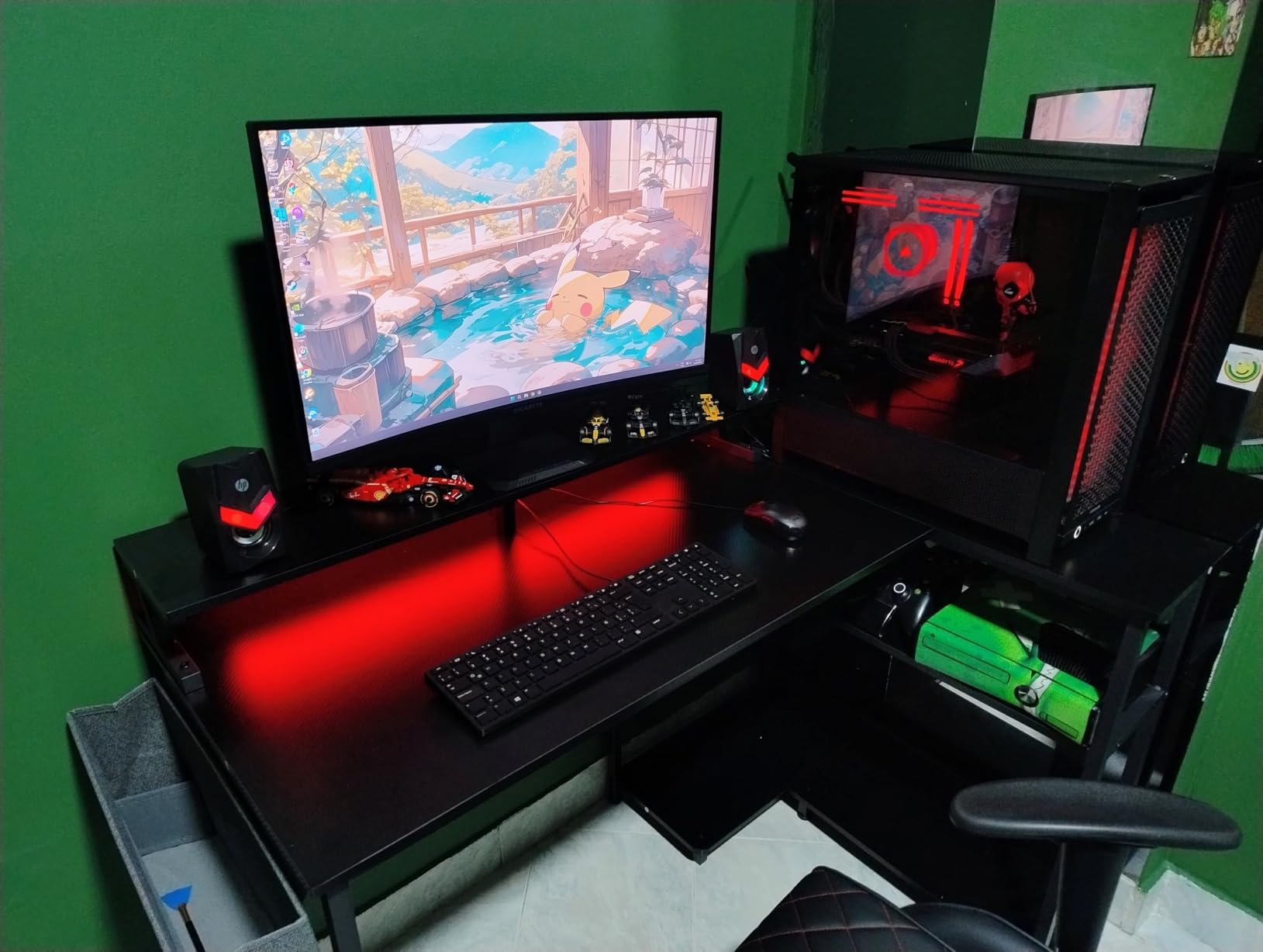 ODK 48 Inch Gaming Desk with USB Charging Ports and LED Lights, Reversible L Shaped Computer Desk with Storage Shelves & Monitor Stand, Corner Gamer Desk Table with Power Outlets, Black customer photo 2