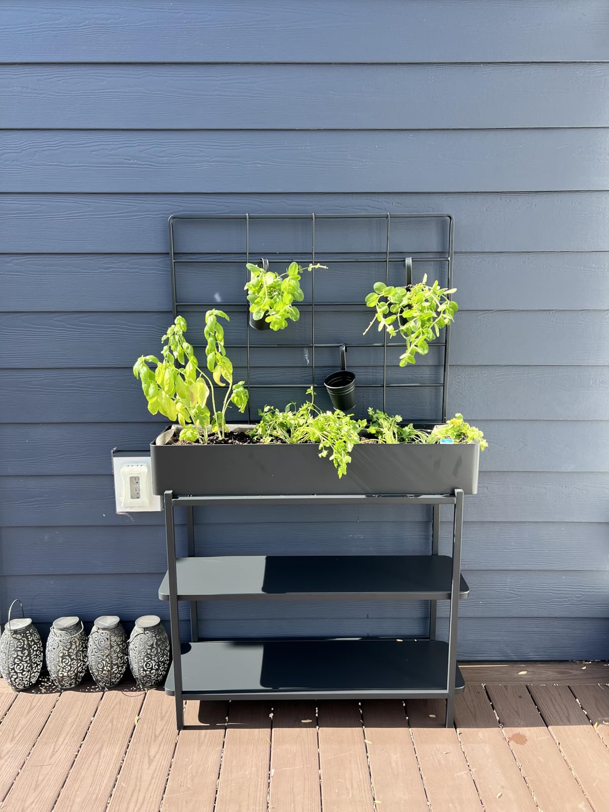 Metal Raised Garden Bed with Trellis & 2-Tier Storage Shelf, Elevated Planter Box with Legs -Includes 3 Flower Pots, Outdoor Vertical Garden for Vegetables Herbs Climbing Plants Patio Balcony customer photo 1