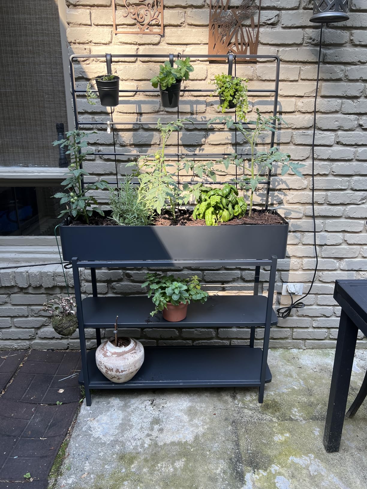 Metal Raised Garden Bed with Trellis & 2-Tier Storage Shelf, Elevated Planter Box with Legs -Includes 3 Flower Pots, Outdoor Vertical Garden for Vegetables Herbs Climbing Plants Patio Balcony customer photo 2