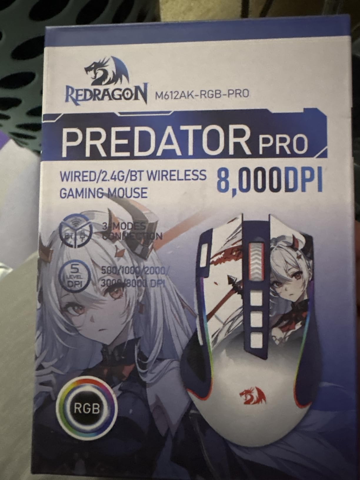 Redragon M612 PRO RGB Gaming Mouse, 8000 DPI Wired/Wireless Optical Mouse with 9 Programmable Buttons & 7 Backlit Modes, BT & 2.4G Wireless, Software Supports DIY Keybinds Rapid Fire Button customer photo 1