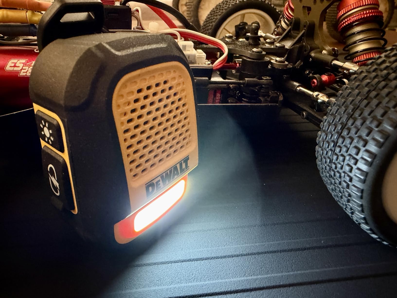 DEWALT Wearable Bluetooth Speaker - Clip-On Jobsite Pro, Water-Resistant Portable Speaker with Built-in Mic for Hands-Free Music/Calls, Bluetooth Speaker (Yellow) customer photo 1