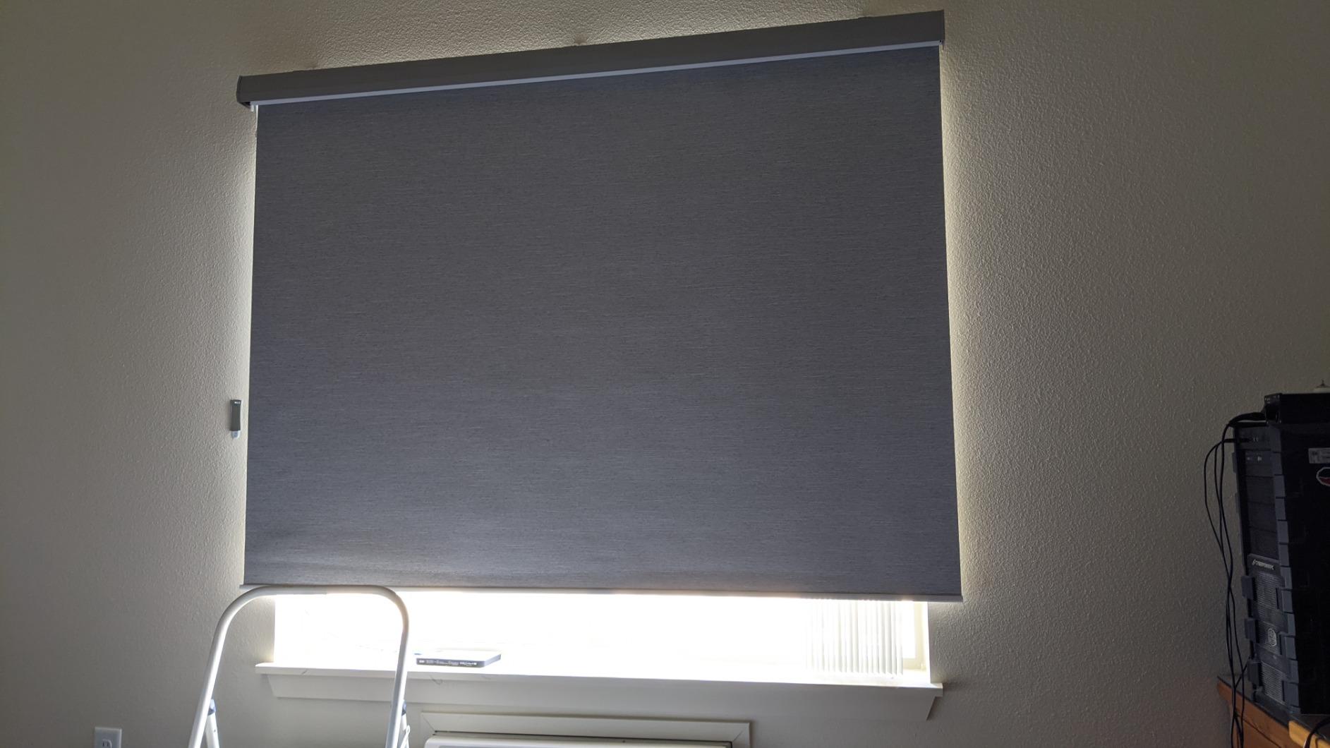Graywind Motorized Roller Shade Compatible with Alexa Google 100% Blackout Rechargeable Smart Blinds Remote Control Battery Motor Cordless Window Shades, Customized Size (Pure White) customer photo 1