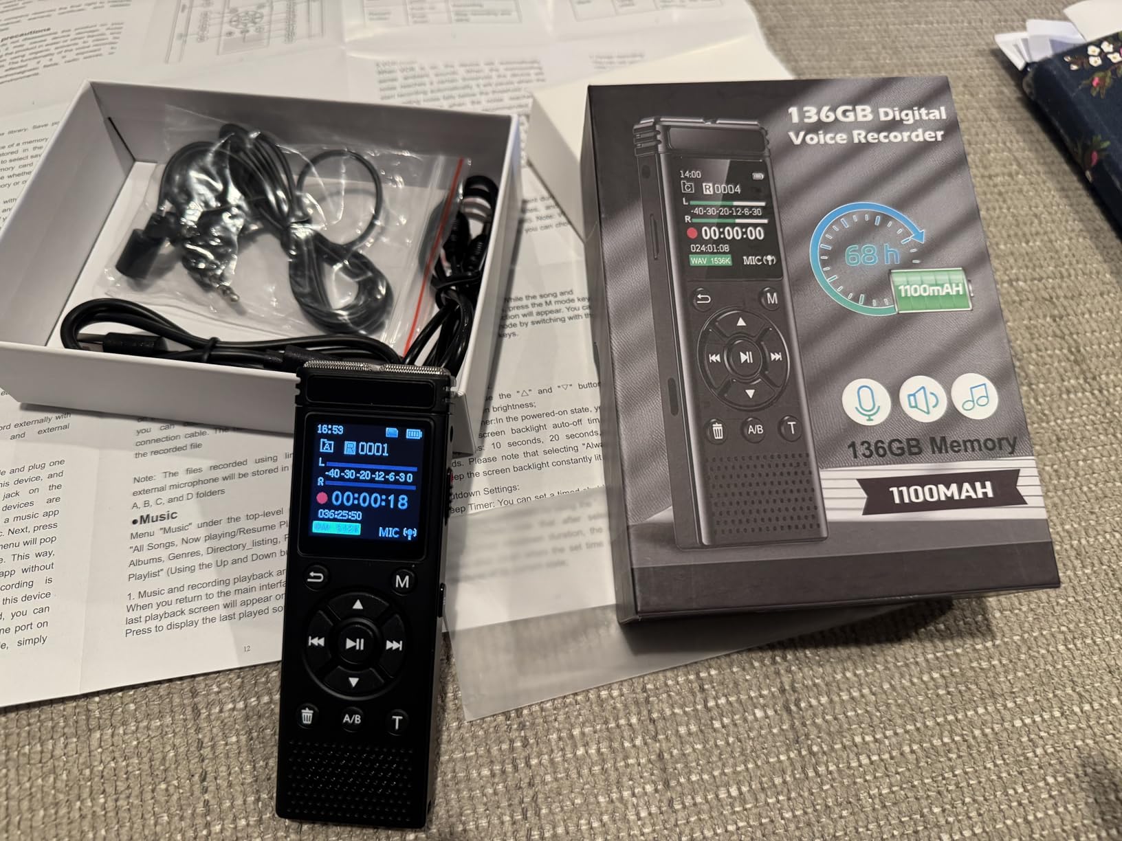 136GB Digital Voice Recorder with Playback,9000 Hours Audio Recording Device,Voice Activated Recorder with Noise Reduction,A-B Repeat,Mp3 Player and Password for Lectures Meeting/Classes/Interviews customer photo 1