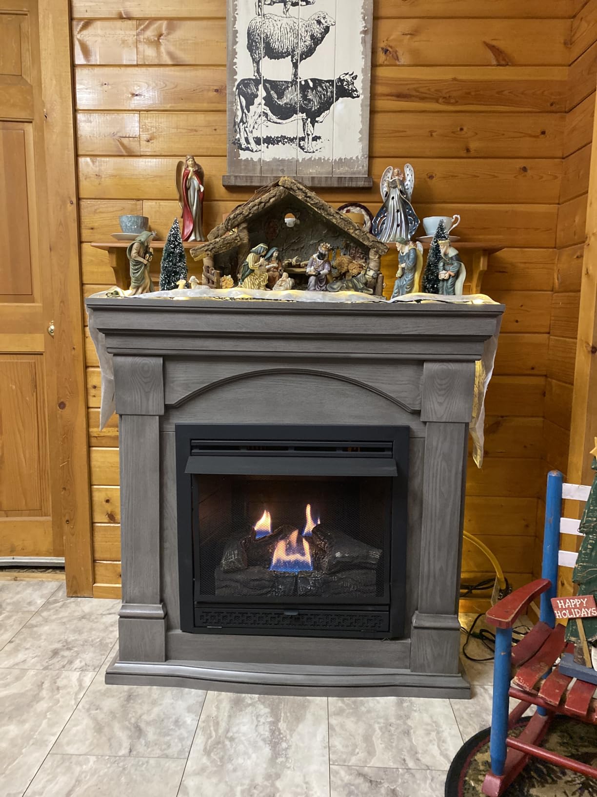 Comfort Glow Dual Fuel Ventless Gas Fireplace with Mantle The Avalon, Adjustable Thermostat, Natural Gas or Liquid Propane, 26,000 BTU, Heats 900 sq ft - Walnut Finish Gas Fireplace customer photo 2