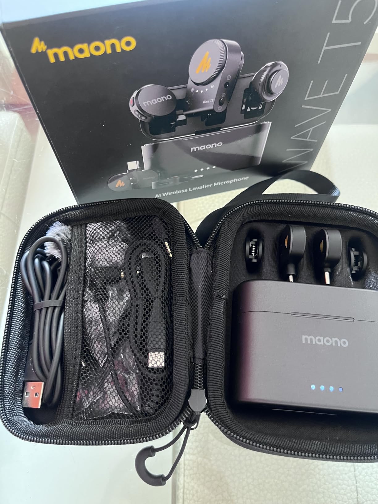 MAONO Wave T5 Mini Magnetic Wireless Lavalier Microphone for Content Creators Video Recording - AI Noise Cancellation, 48kHz/24bit, 4 Voice Filters, 40H, 1000ft Range for iPhone/Android/Camera/PC customer photo 1