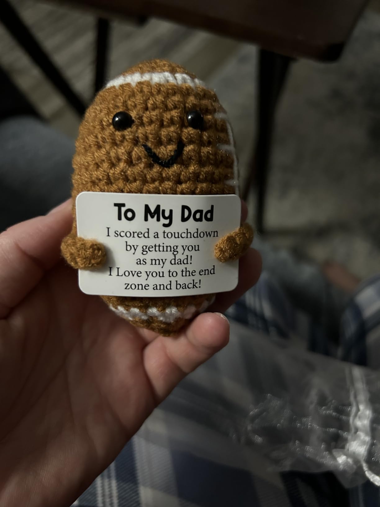 Funny Fathers Day Crochet Dad Gift - Positive Handmade Doll, Cute Small Gifts for Dads, I Love You Papa Gift Idea, Unique Football Doll for Stepdad customer photo 1