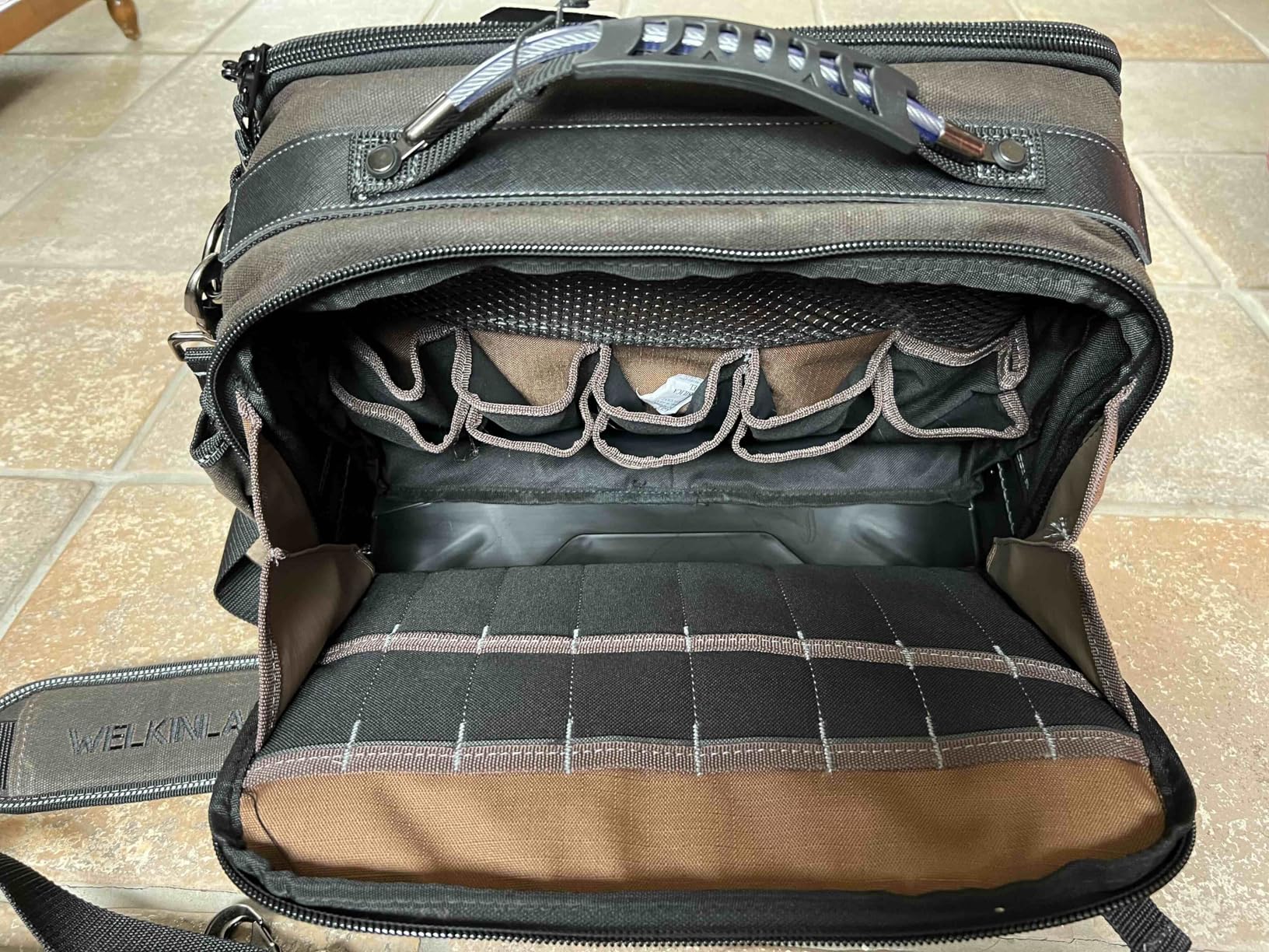 WELKINLAND 53-Pockets Hard-Bottom HVAC Bag, Heavy-Duty Electrician Tool Bag, Waterproof Waxed Canvas Tools Bags, Top-Open 16 Inch Tool Bags, HVAC Service Bag For Men customer photo 2
