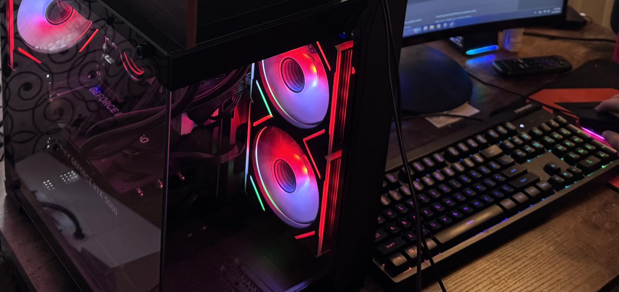 YAWYORE Gaming PC Desktop Computer, AMD Ryzen 7 5700X, GeForce RTX 5060, 32GB DDR4 RAM, 1TB M.2 NVMe SSD, 240 Liquid Cooler, ARGB Fans, WiFi+BT customer photo 1