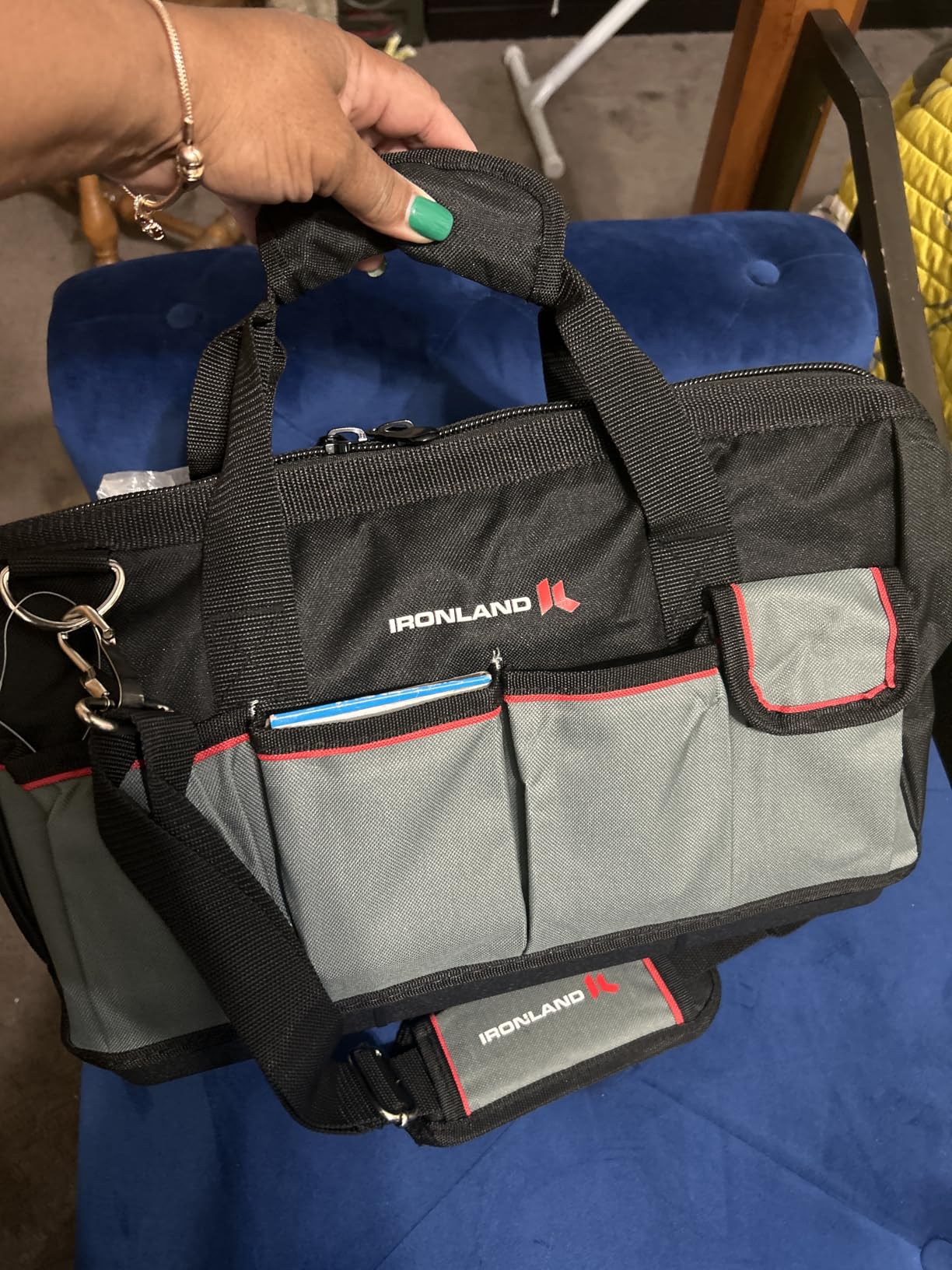 IRONLAND 16.5 Inch Hard & Sturdy Bottom Tool Bag Organizer for Men, Waterproof Heavy Duty Tool Bag with Handle & Large Zipper, Ideal for Mechanics Electrician Handyman Hvac, Great Gift for Dad customer photo 1