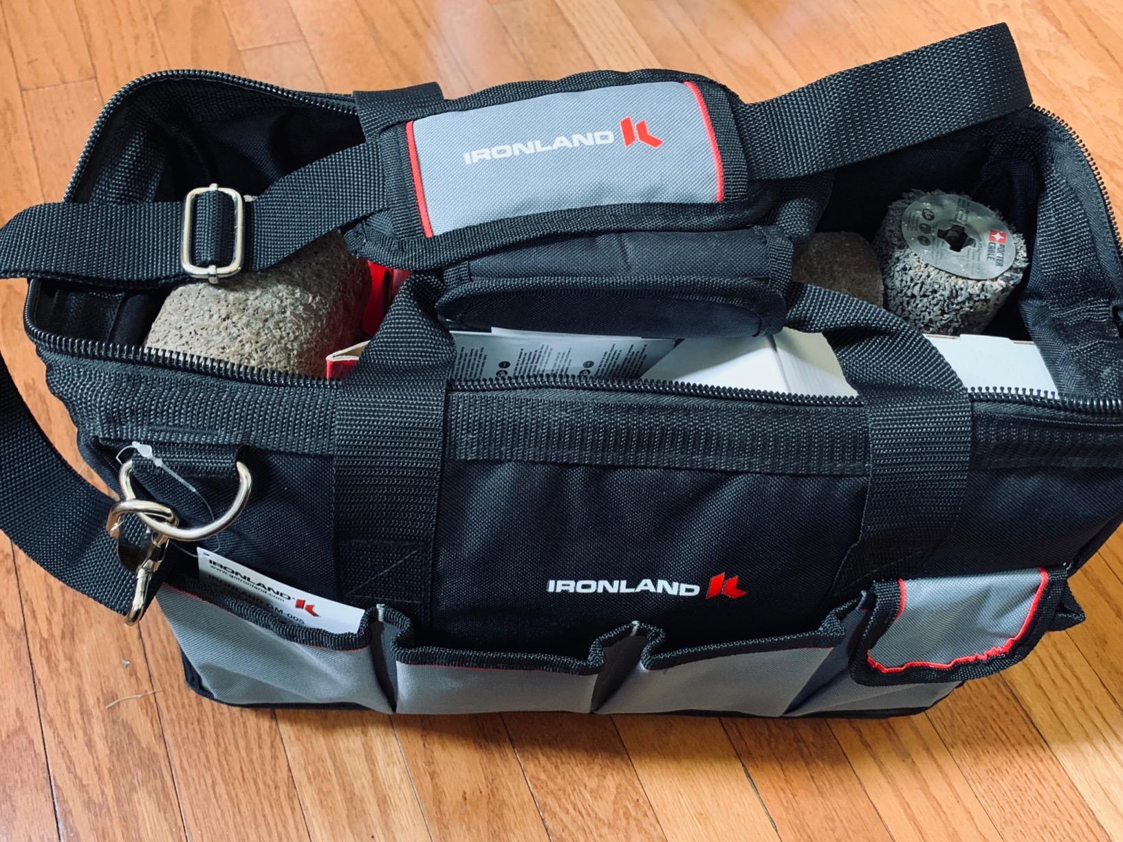 IRONLAND 16.5 Inch Hard & Sturdy Bottom Tool Bag Organizer for Men, Waterproof Heavy Duty Tool Bag with Handle & Large Zipper, Ideal for Mechanics Electrician Handyman Hvac, Great Gift for Dad customer photo 2