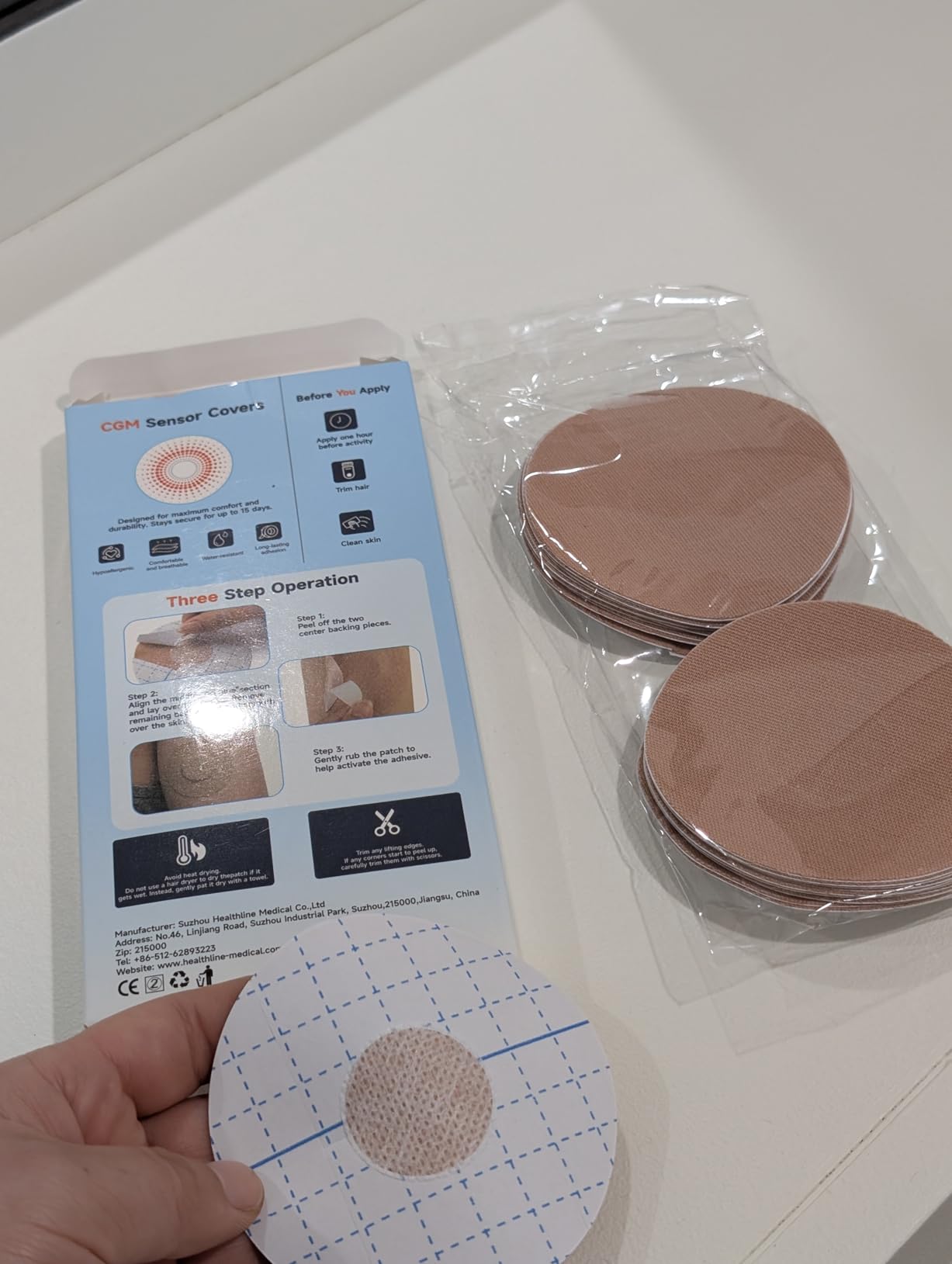 Freestyle Libre 3/Libre 3 Plus Sensor Covers, Non-Adhesive Center, Acrylic Pressure-Sensitive Adhesive, Breathable Waterproof Latex-Free, 24-Pack CGM Adhesive Patches, Low-Profile Fit (Nude) customer photo 2