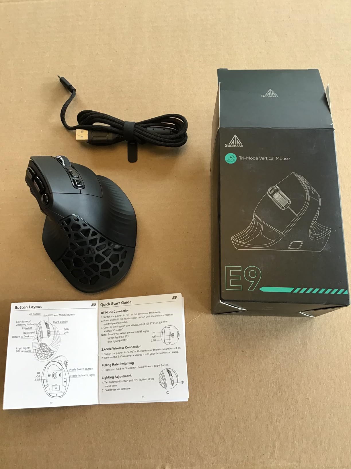 SOLAKAKA E9 Vertical MMO Gaming Mouse, 24800 DPI, Tri-Mode Ergonomic Wireless Mouse with 10 Side Buttons, RGB Mouse for PC/Mac Black customer photo 2