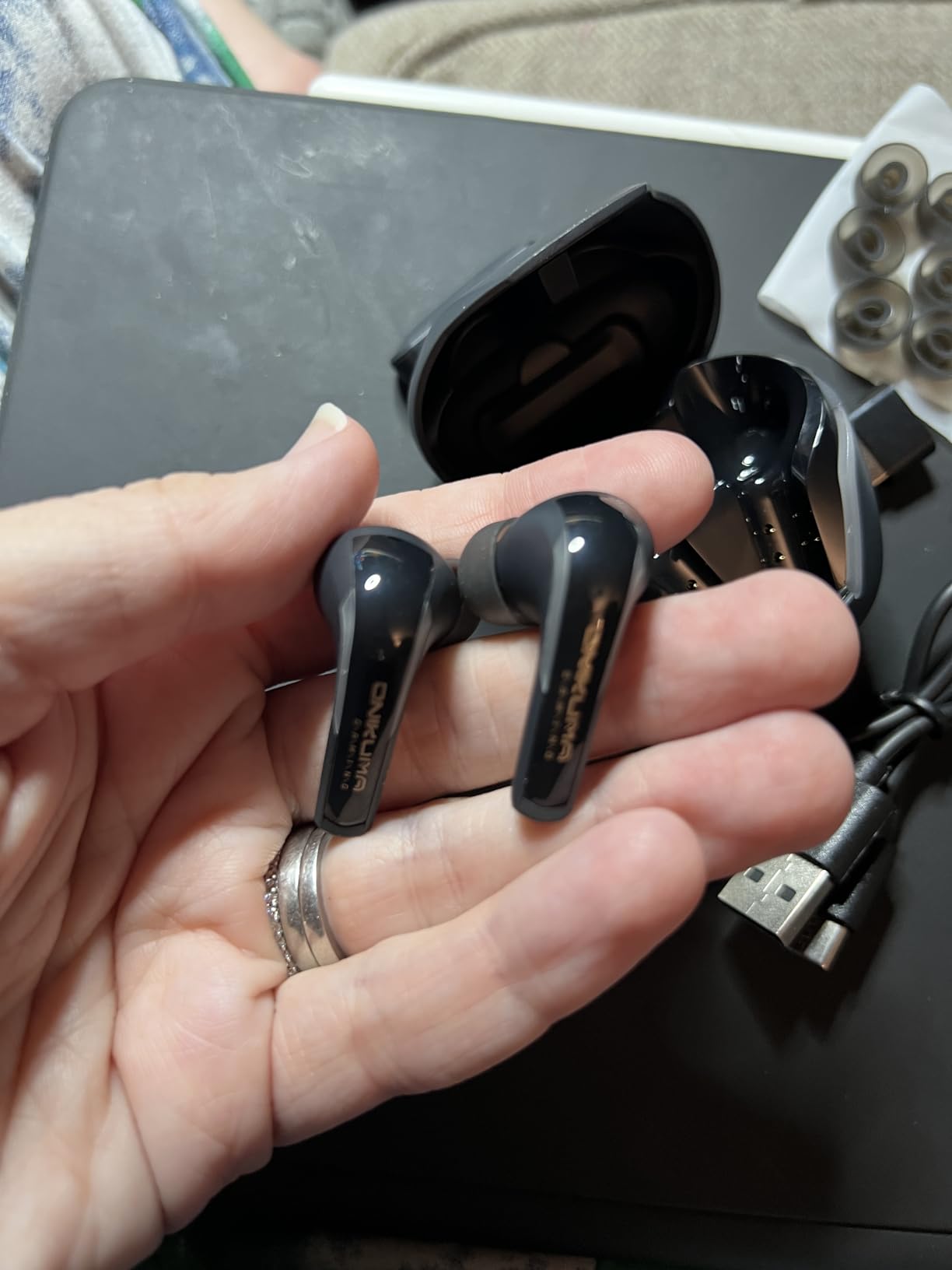 New Version Wireless Gaming Earbuds, 20ms Ultra Low Latency, 2.4GHz + Bluetooth 5.3 Dual Mode, ENC Mic, USB-C Dongle Compatible with PS5/PS4, Meta Quest 3/3S/2, Steam Deck, PC & Mobile - White customer photo 2