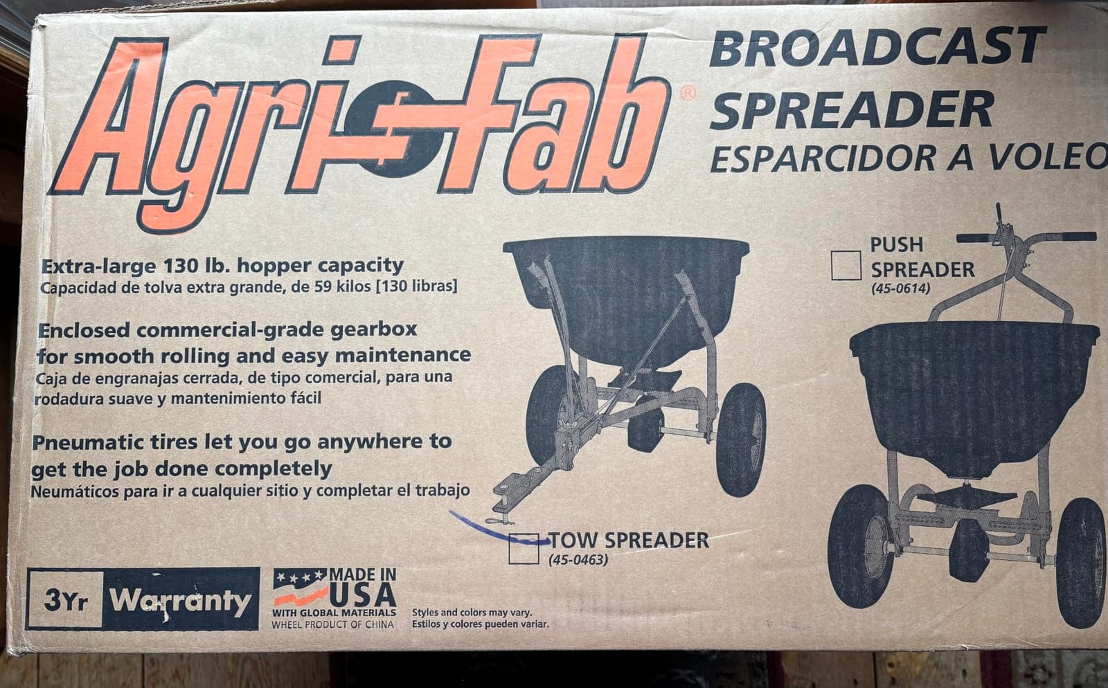 Agri-Fab Pull Behind Broadcast Spreader for Seed, Fertilizer, Salt and Ice Melt, 130 lb Hopper Capacity customer photo 2