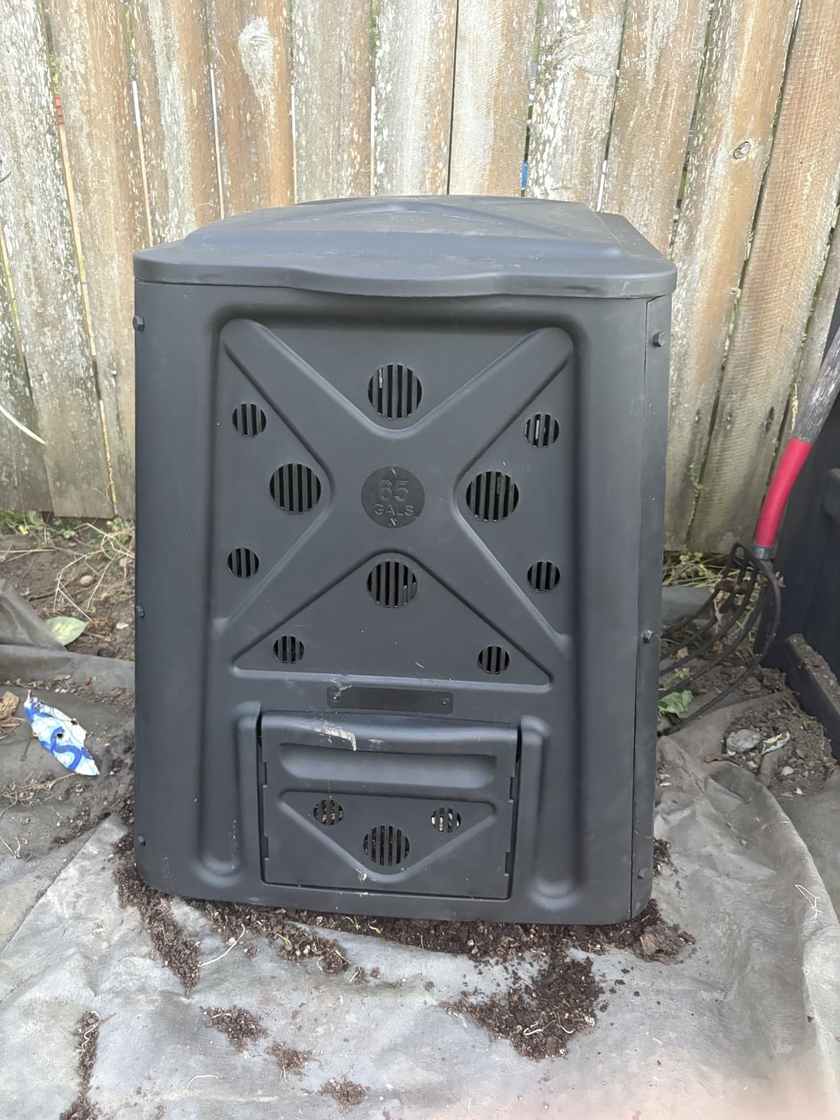 Redmon Outdoor Compost Bin with Lift Off Lid, 4-Door Access & Vent Holes, 65 Gallon, Black customer photo 1