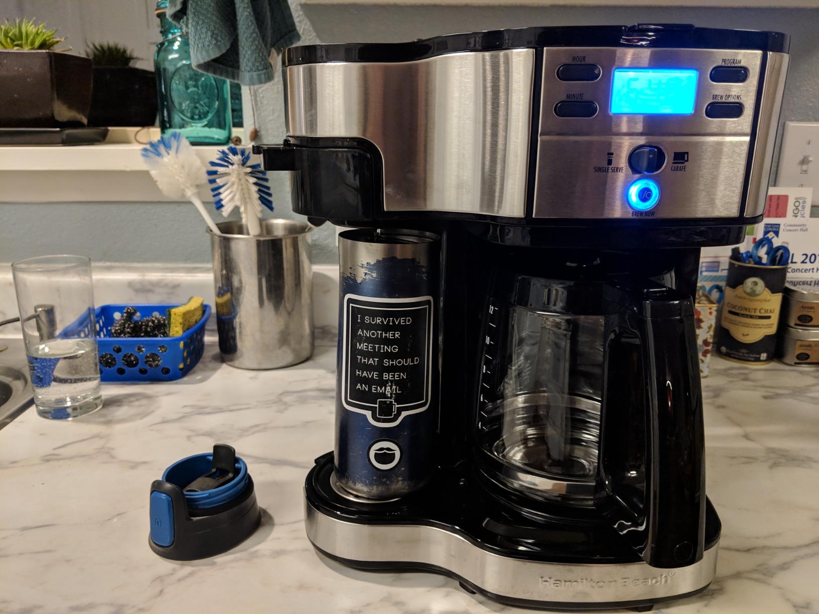 Hamilton Beach 2-Way Programmable Coffee Maker, 12 Cup Glass Carafe And Single Serve Coffee Maker, Black with Stainless Steel Accents, 49980RG customer photo 1