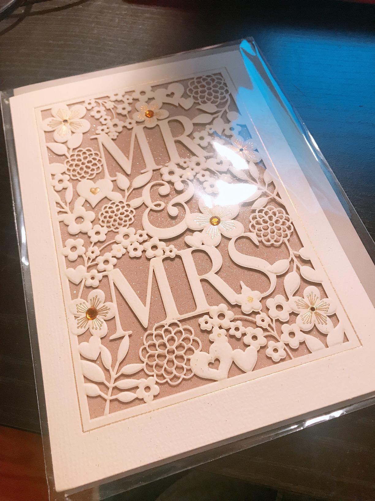 Hallmark Wedding Card (Mr. & Mrs.) | Die-cut Floral and Heart Pattern, Glittery Gold Backdrop, Envelope Included, High Quality Paper, Card Measures 5.8