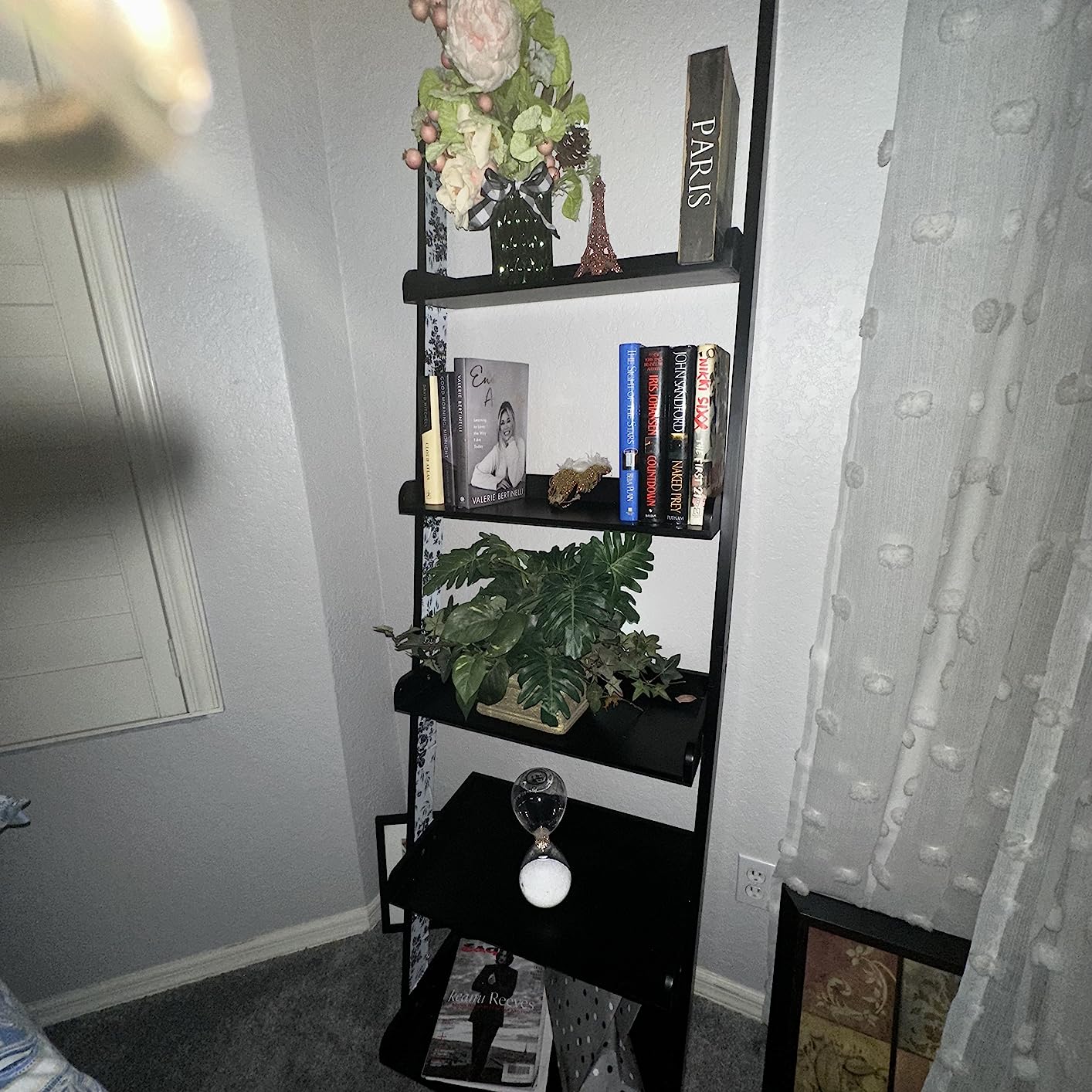 Modern 5 Tier Leaning Wall Ladder Bookshelf, Black, 70 Inches, Storage Rack Organizer customer photo 2