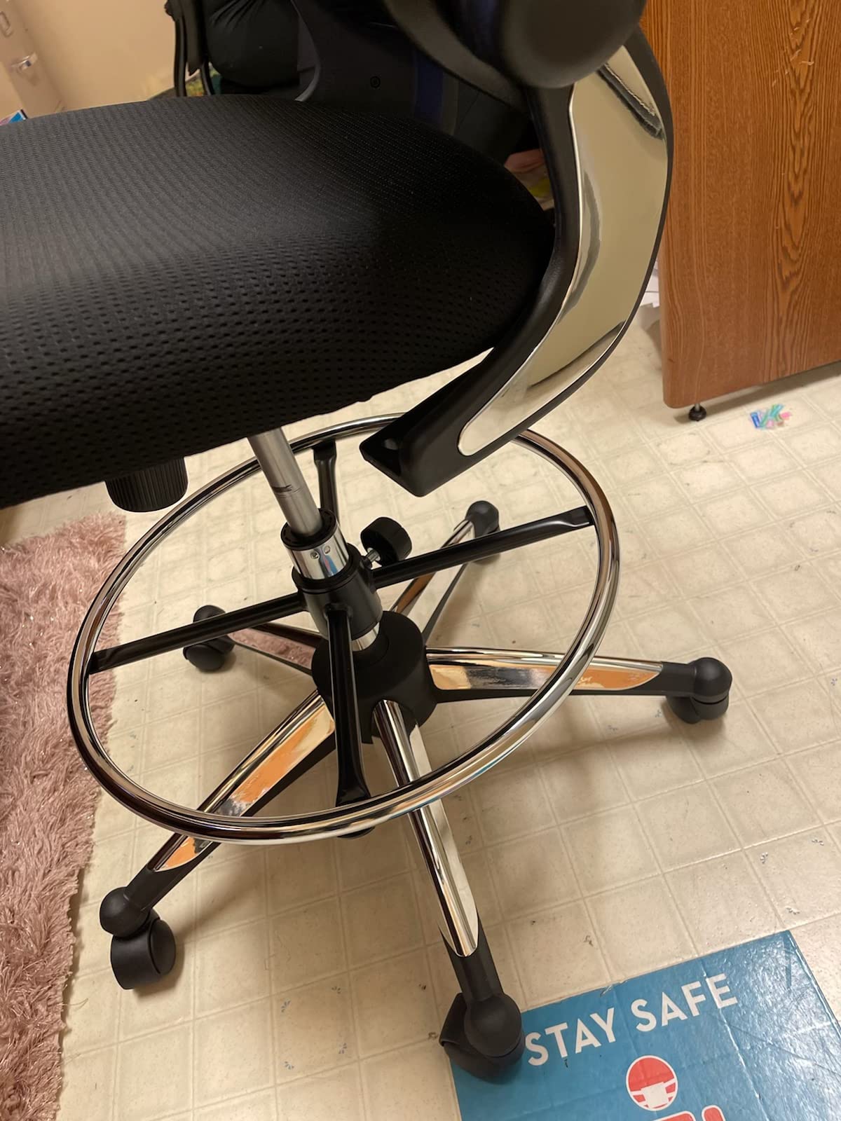 OfficeFactor 300 Lbs Tall Drafting Chair with Adjustable Foot Ring & Flip-Up Arms - Ergonomic Standing Desk Chair, Breathable Mesh Office Chair for Tall Desks, Counter Height & Reception (Black) customer photo 1