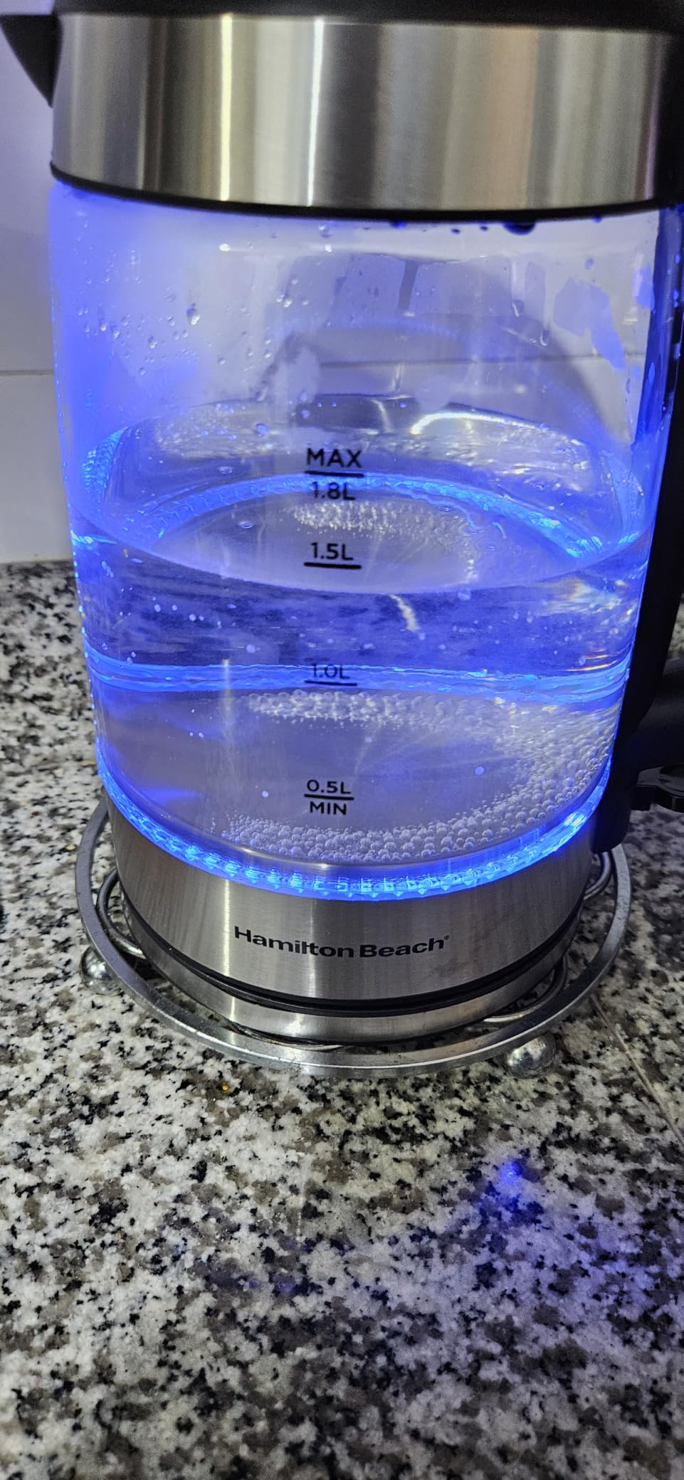 Hamilton Beach 1 Liter Electric Tea Kettle, Water Boiler & Heater | Fast Boiling 1500 Watts, BPA Free, Blue LED, Clear Glass customer photo 1