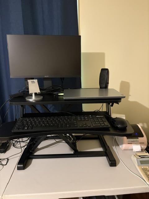 VIVO 32 inch Desk Converter, K Series, Height Adjustable Sit to Stand Riser, Dual Monitor and Laptop Workstation with Wide Keyboard Tray, Black, DESK-V000K customer photo 1