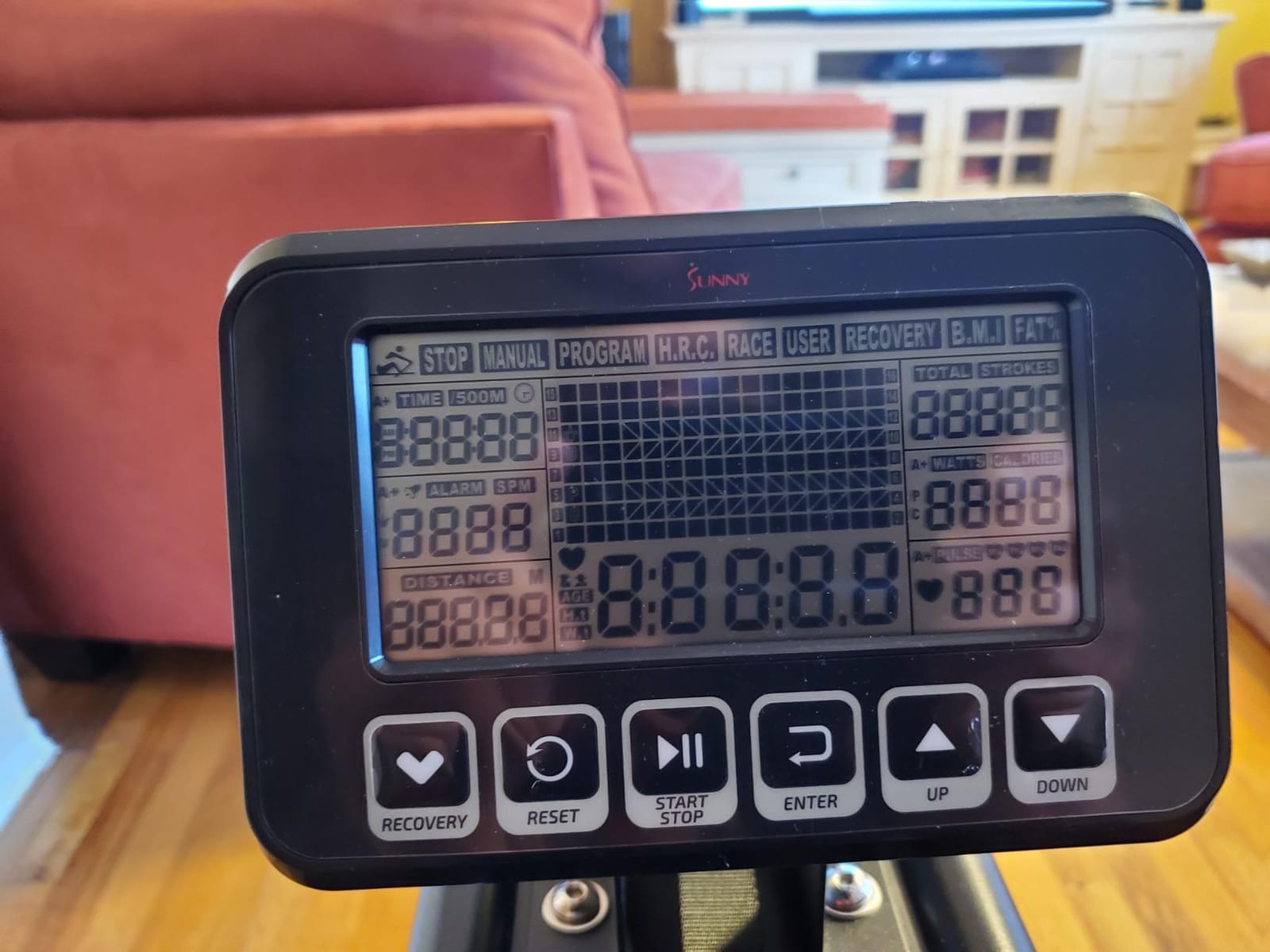 Sunny Health & Fitness Premium Water Rower w/Intensive Dynamic Real-Time Resistance, 300 LB Capacity Flip-able Rowing Machine for Home Training customer photo 2