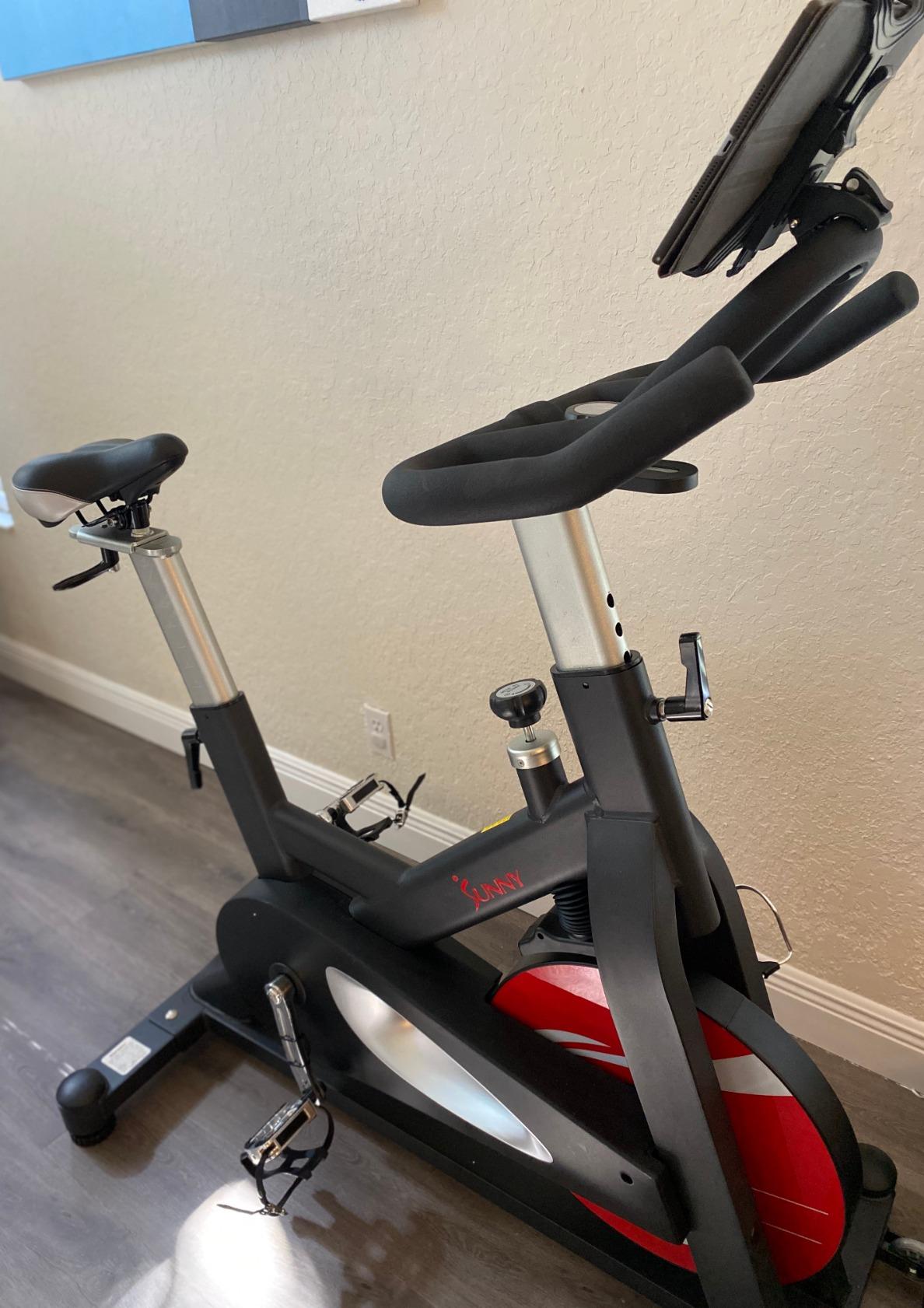 Sunny Health & Fitness Indoor Cycling Exercise Bike for Home Cardio | Up to 44LB Flywheel, Adjustable Resistance, Quiet Belt Drive, Adjustable Seat/Handlebars, Steel Frame, Transport Wheels customer photo 1