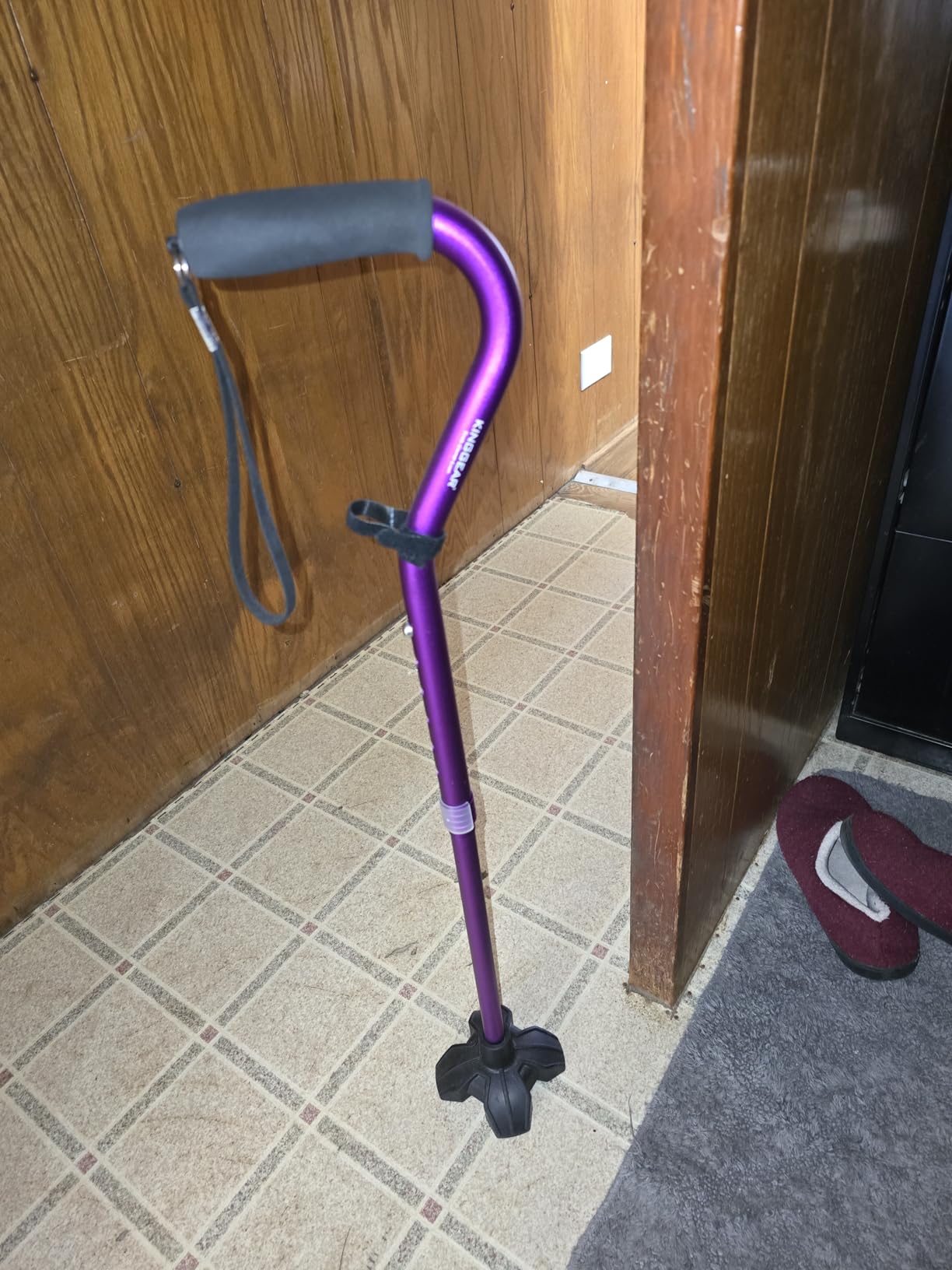 KINGGEAR F1 Walking Stick, Walking Cane for Women & Men, Self Standing Walkers for Seniors with Wrist Strap, Lightweight & Sturdy Offset EVA Handle and Large Quad Base customer photo 2