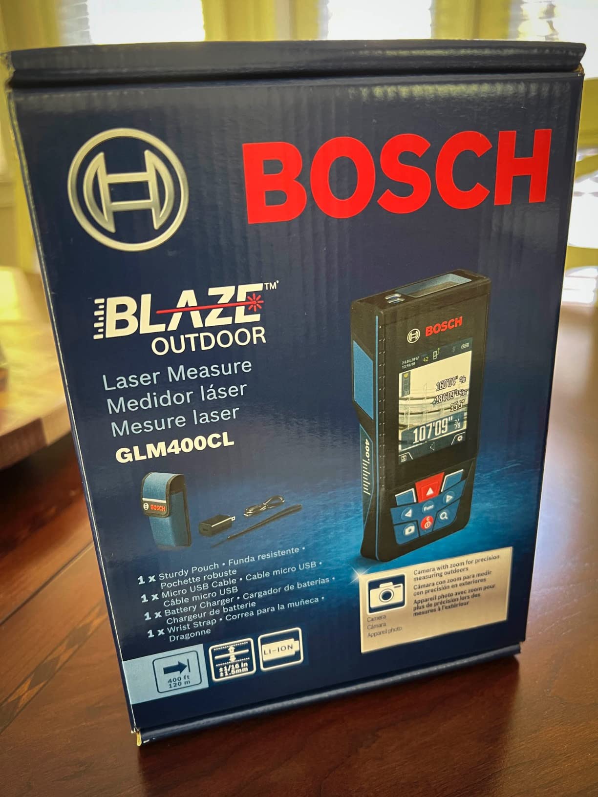 BOSCH GLM400CL 400 Ft Blaze Outdoor Connected Laser Measure, Includes 1.0 Ah 3.7V Lithium-Ion Battery and Charger, Micro USB Cable, Hand Strap, and Pouch customer photo 2