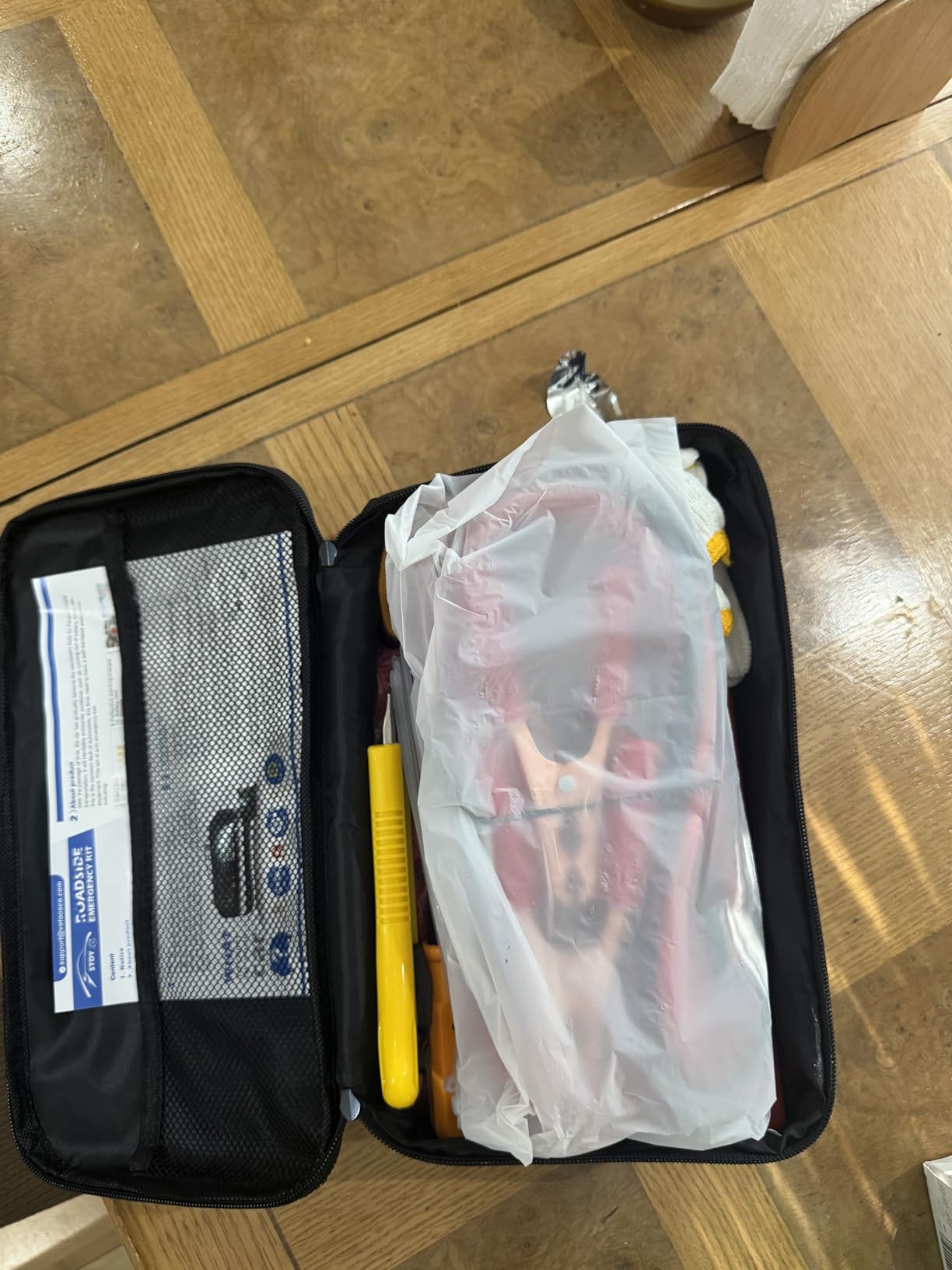 STDY Car Roadside Emergency Kit, Vehicle Truck Safety Road Side Assistance Kits Auto Accessory, with Jumper Cables, Tow Rope, Reflective Triangle, Tire Pressure Gauge, etc customer photo 1
