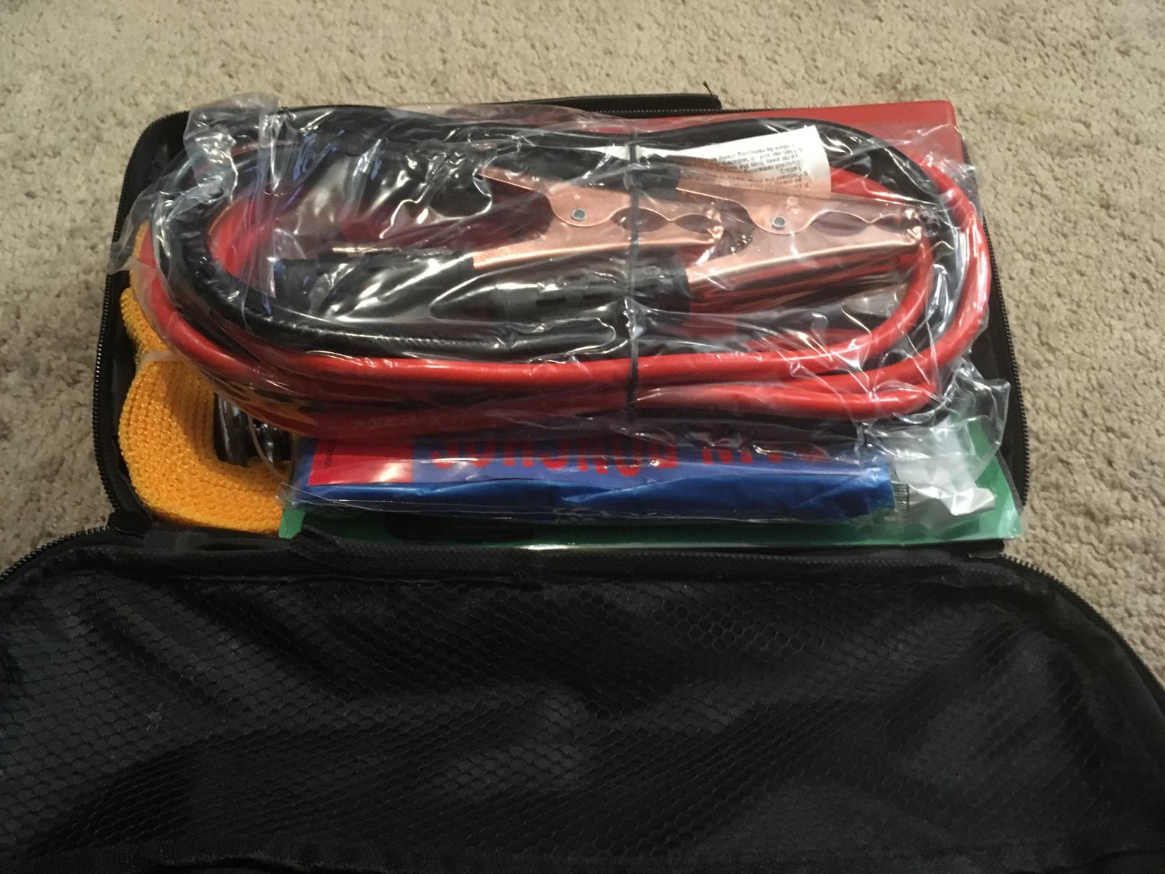 STDY Car Roadside Emergency Kit, Vehicle Truck Safety Road Side Assistance Kits Auto Accessory, with Jumper Cables, Tow Rope, Reflective Triangle, Tire Pressure Gauge, etc customer photo 2
