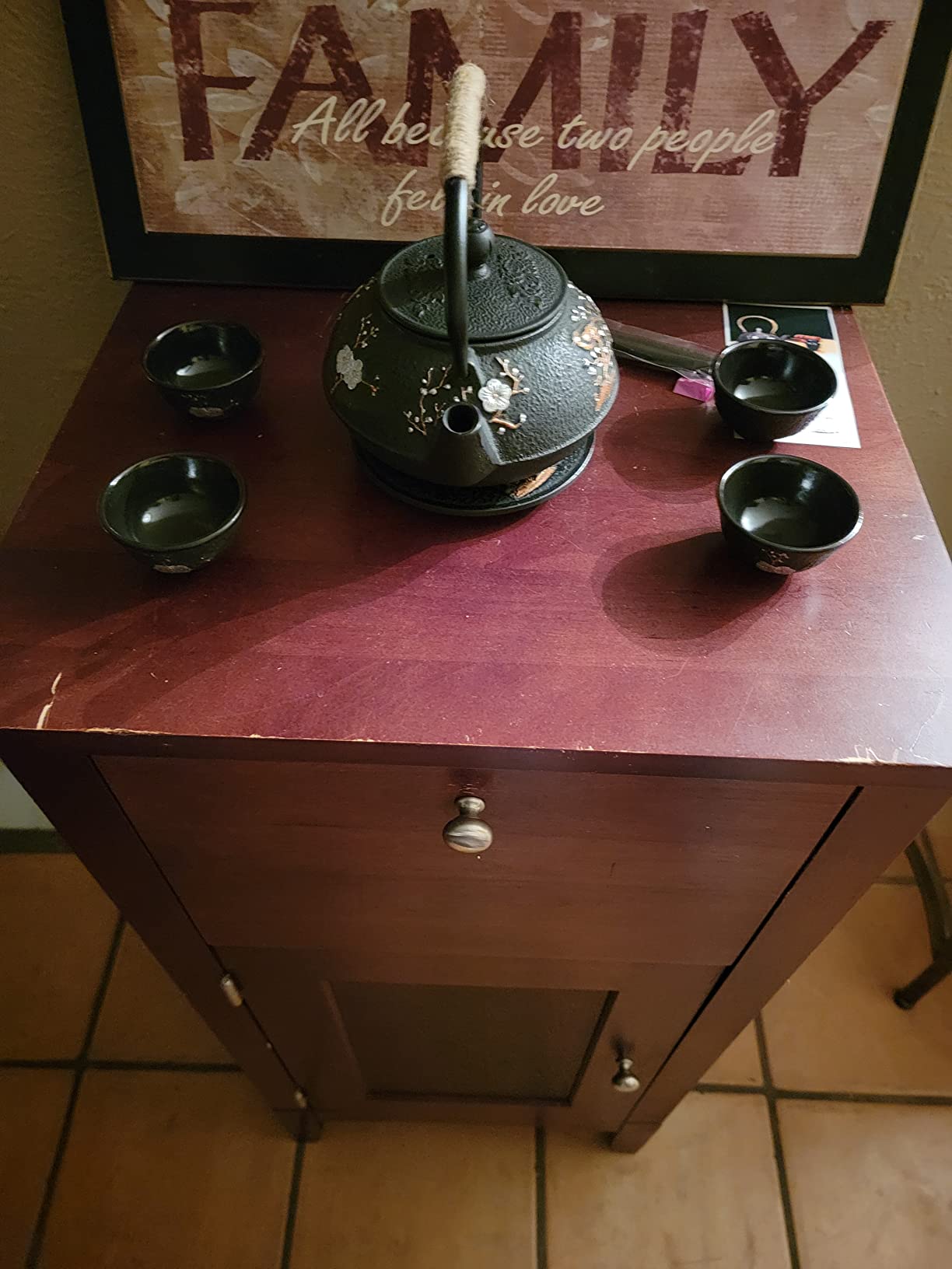 Japanese Style Cast Iron Teapot Set Tetsubin Kettle with Infuser | Iron Tea Pot with 4 Teacup Trivet for Stove Top, Handmade Gift (28 Ounce) customer photo 2