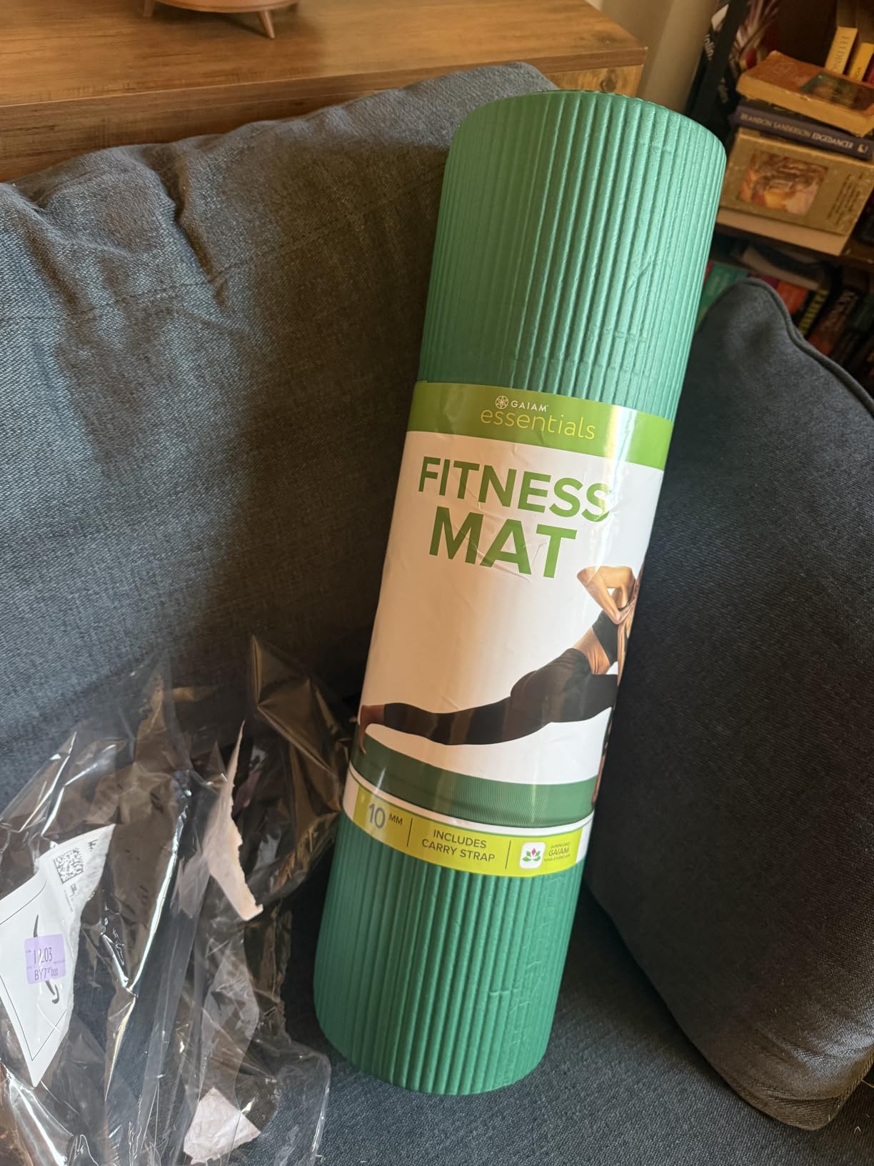 Gaiam Thick Yoga Mat, Exercise & Fitness Mat with Easy-Cinch Carrying Strap | Non-Slip NBR Foam | Joint Cushioning | Yoga, Pilates, Fitness & Floor Workouts | 72