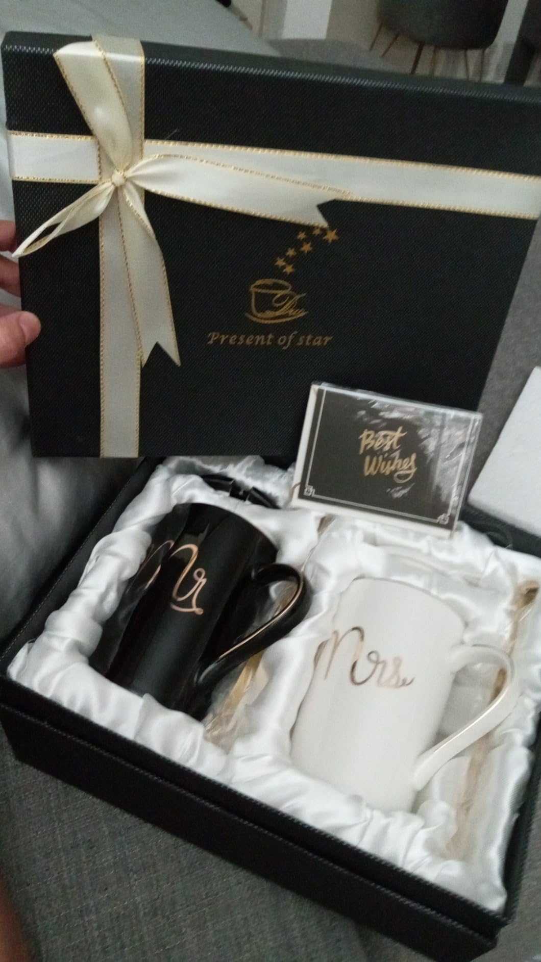 Jumway Wedding Gifts for Bride and Groom, Gifts for Bridal Shower Engagement Wedding and Married Couples Anniversary - Ceramic Marble Coffee Mugs with Real Gold Mr/Mrs Letters 14 Oz Pink customer photo 2