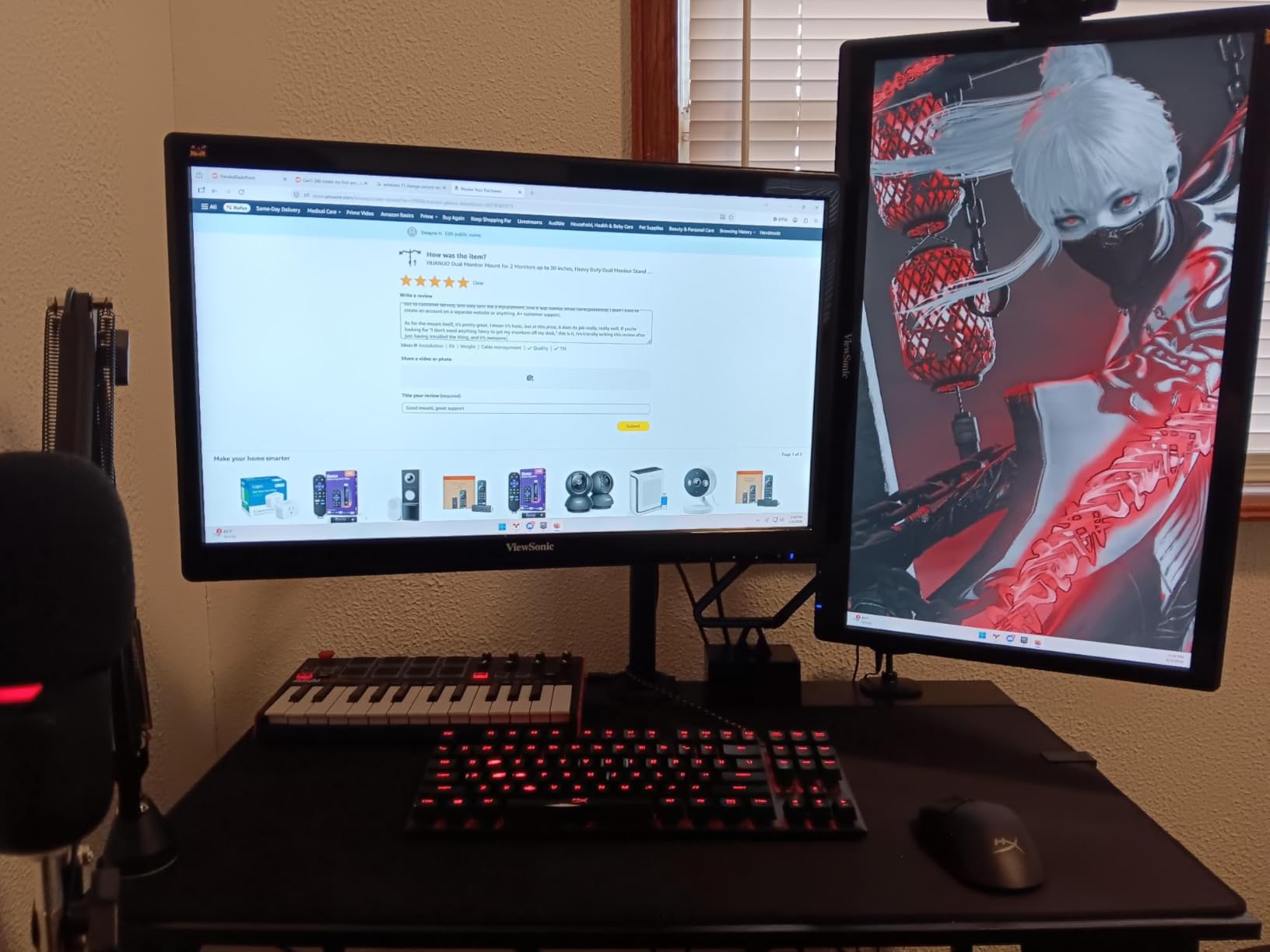 HUANUO Dual Monitor Mount for 2 Monitors up to 32 inches, Heavy Duty Dual Monitor Stand Holds up to 17.6lbs, Dual Monitor Arm with Height Adjustable Tilt Swivel Rotate, VESA Hole 75mm or 100mm customer photo 1