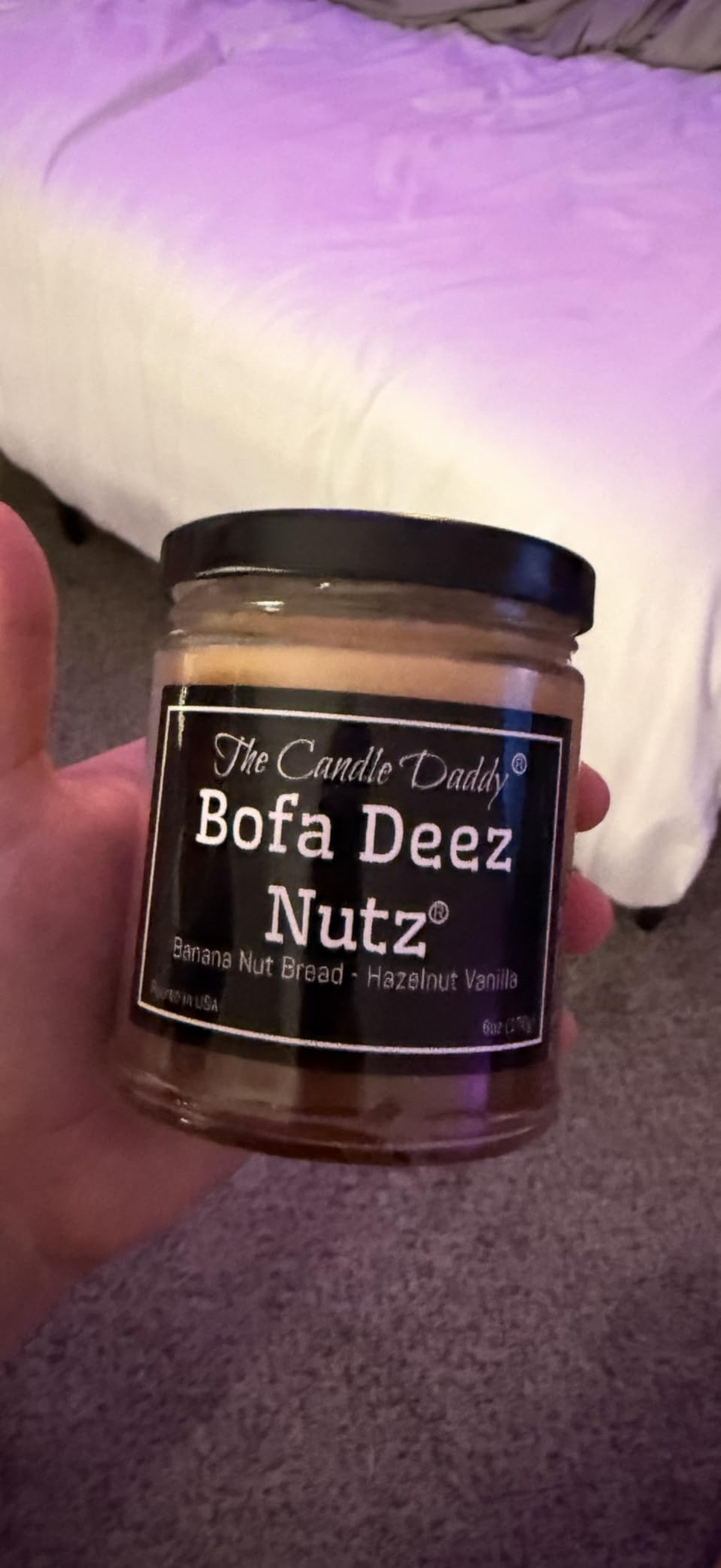 Bofa Deez Nutz Funny Scented Candle - Banana Nut Bread n Hazelnut Vanilla, 6 Ounce, 40 Hour Burn Time customer photo 1